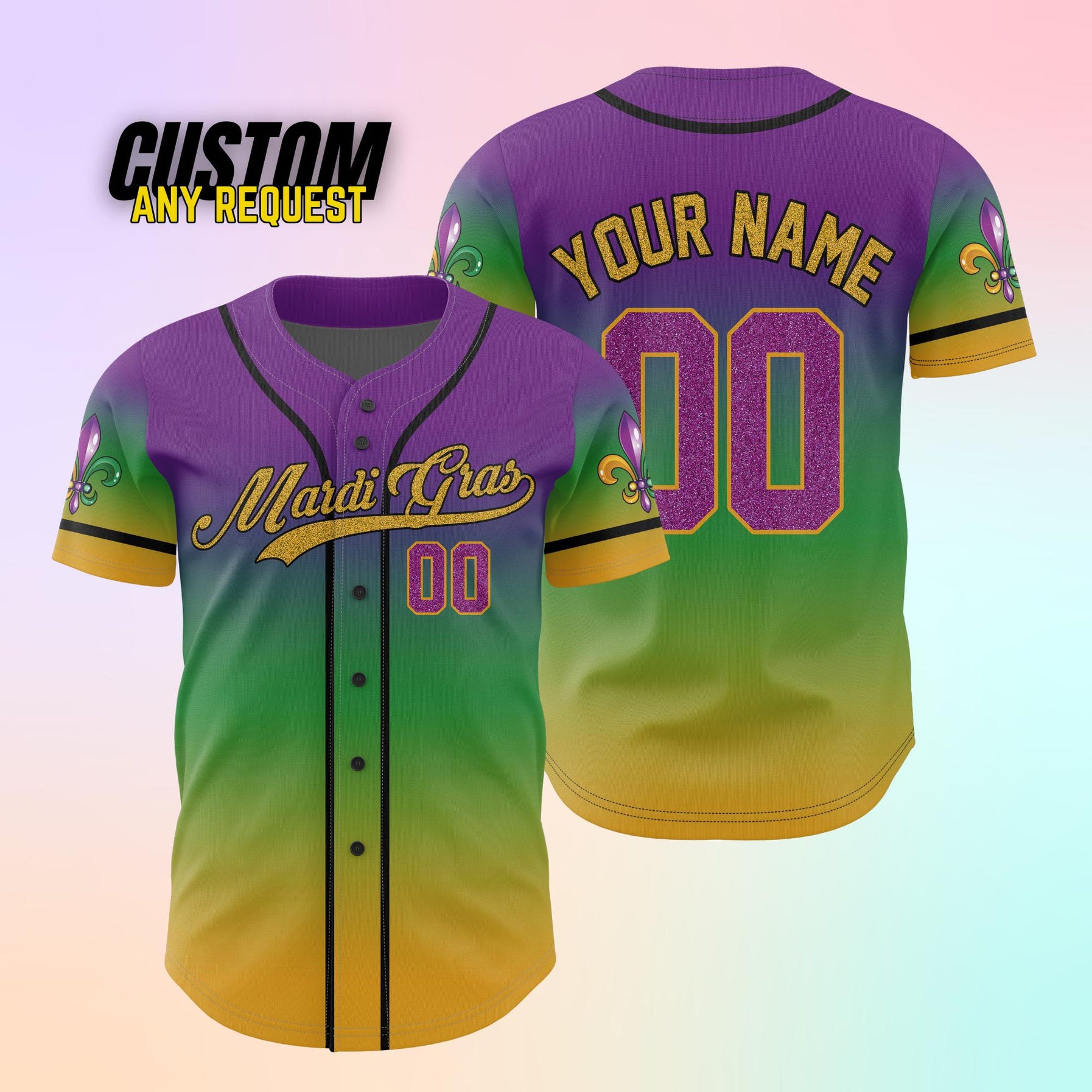 Personalized Mardi Gras Baseball Jersey, Custom Name And Number Baseball Jersey, Mardi Gras Carnival Jersey