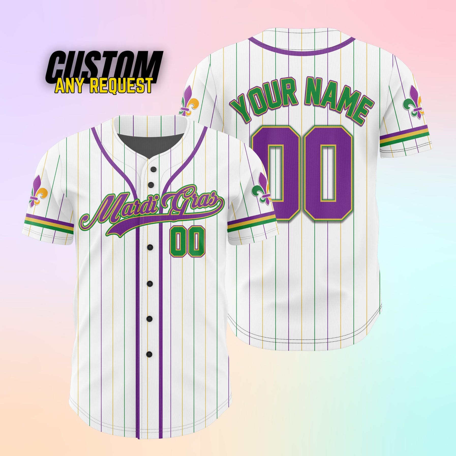 Personalized Mardi Gras Baseball Jersey, Custom Name And Number Baseball Jersey, Mardi Gras Carnival Jersey
