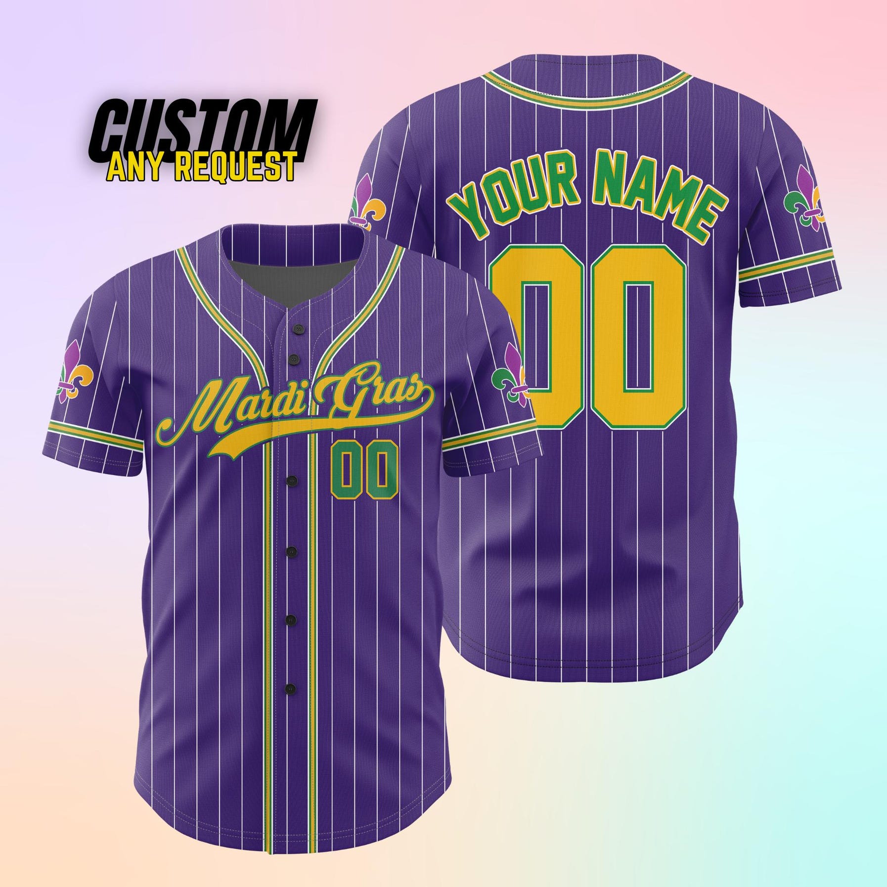Personalized Mardi Gras Baseball Jersey, Custom Name And Number Baseball Jersey, Mardi Gras Carnival Jersey
