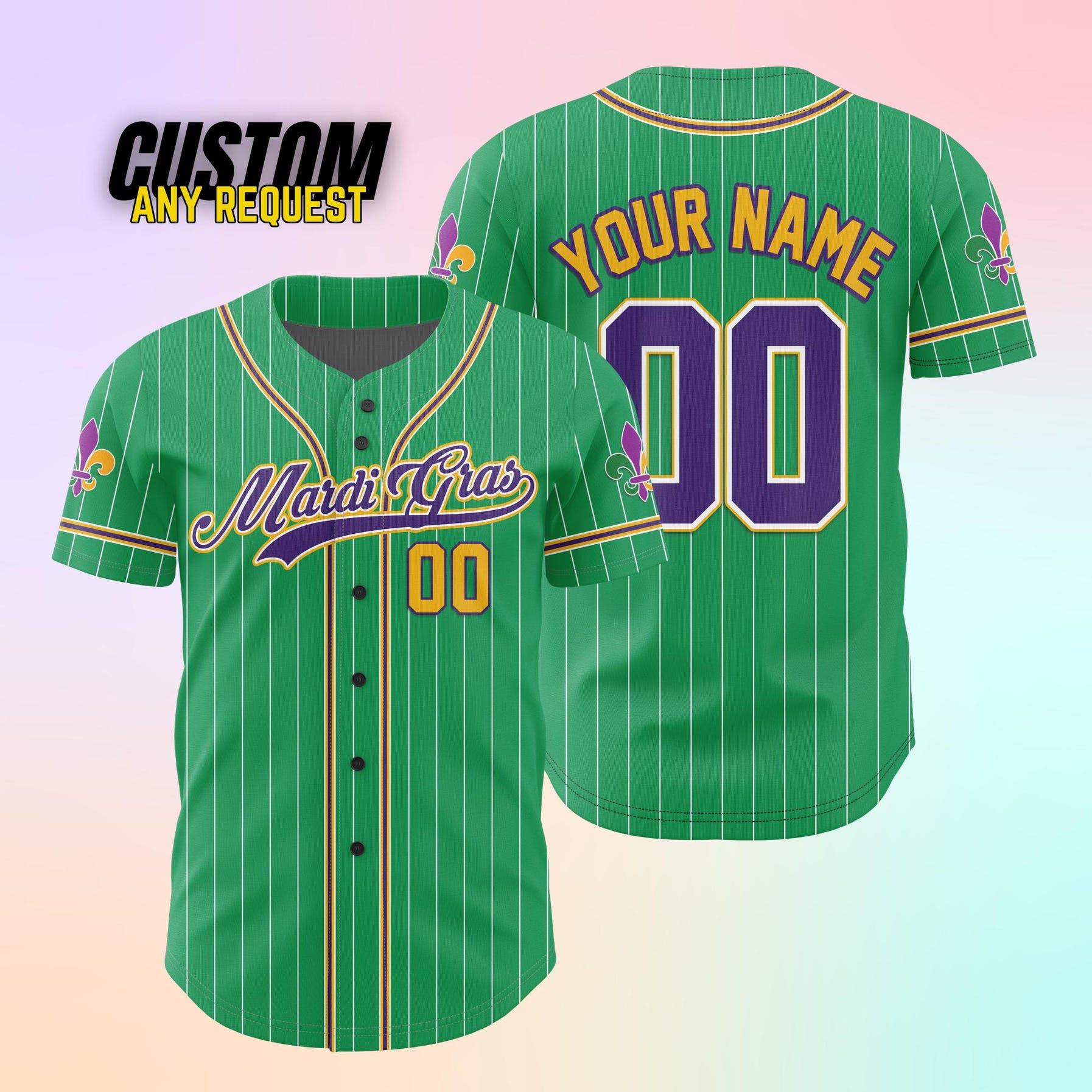 Personalized Mardi Gras Baseball Jersey, Custom Name And Number Baseball Jersey, Mardi Gras Carnival Jersey