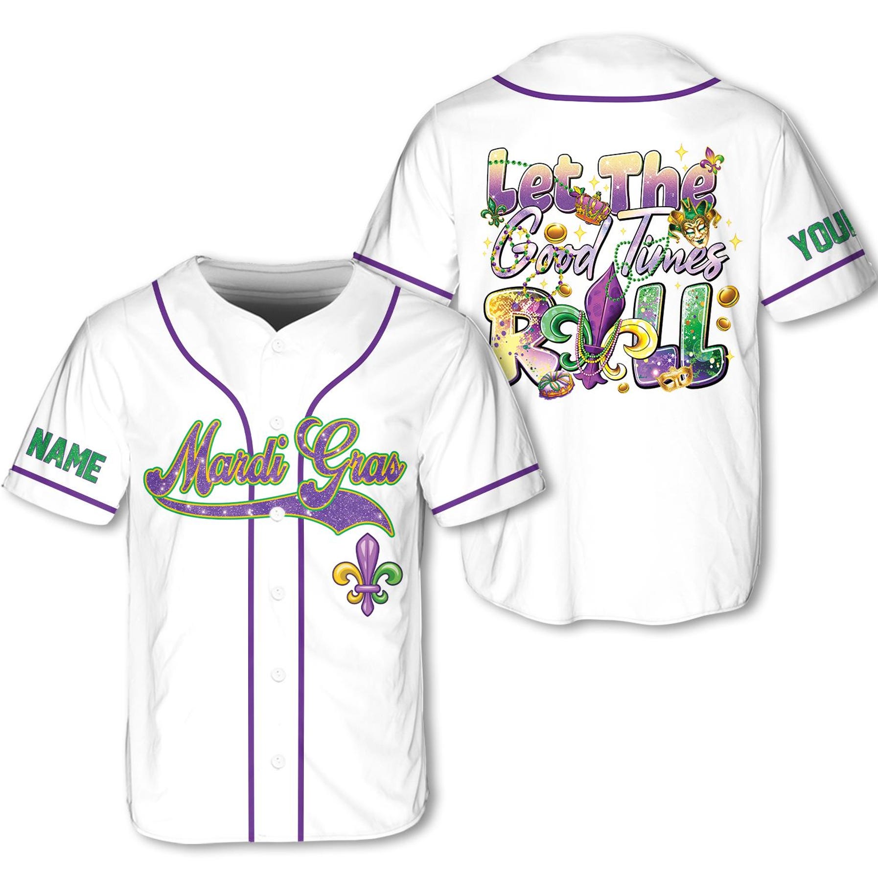 Personalized Mardi Gras Baseball Jersey, Custom Name And Number Baseball Jersey, Mardi Gras Carnival Jersey
