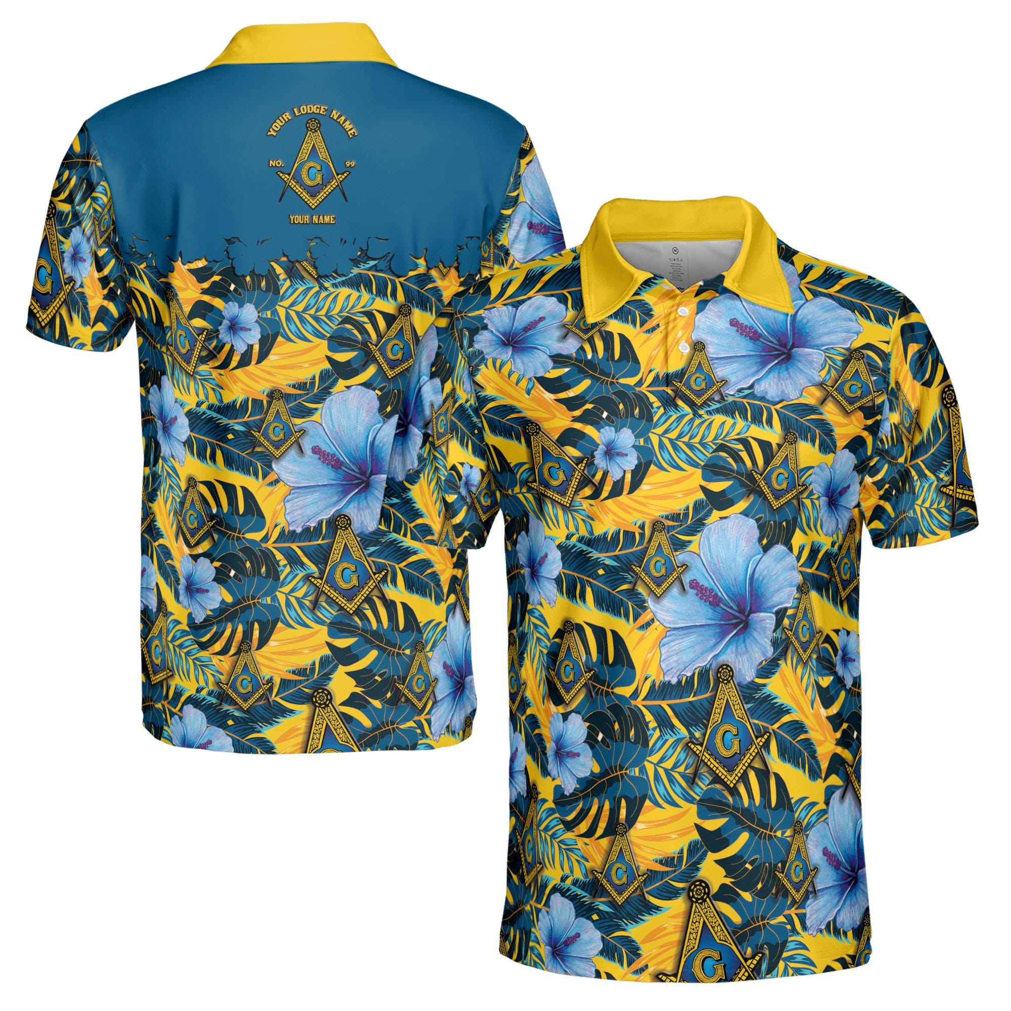 Personalized Masonic Freemason Tropical Floral Men's Polo Shirt