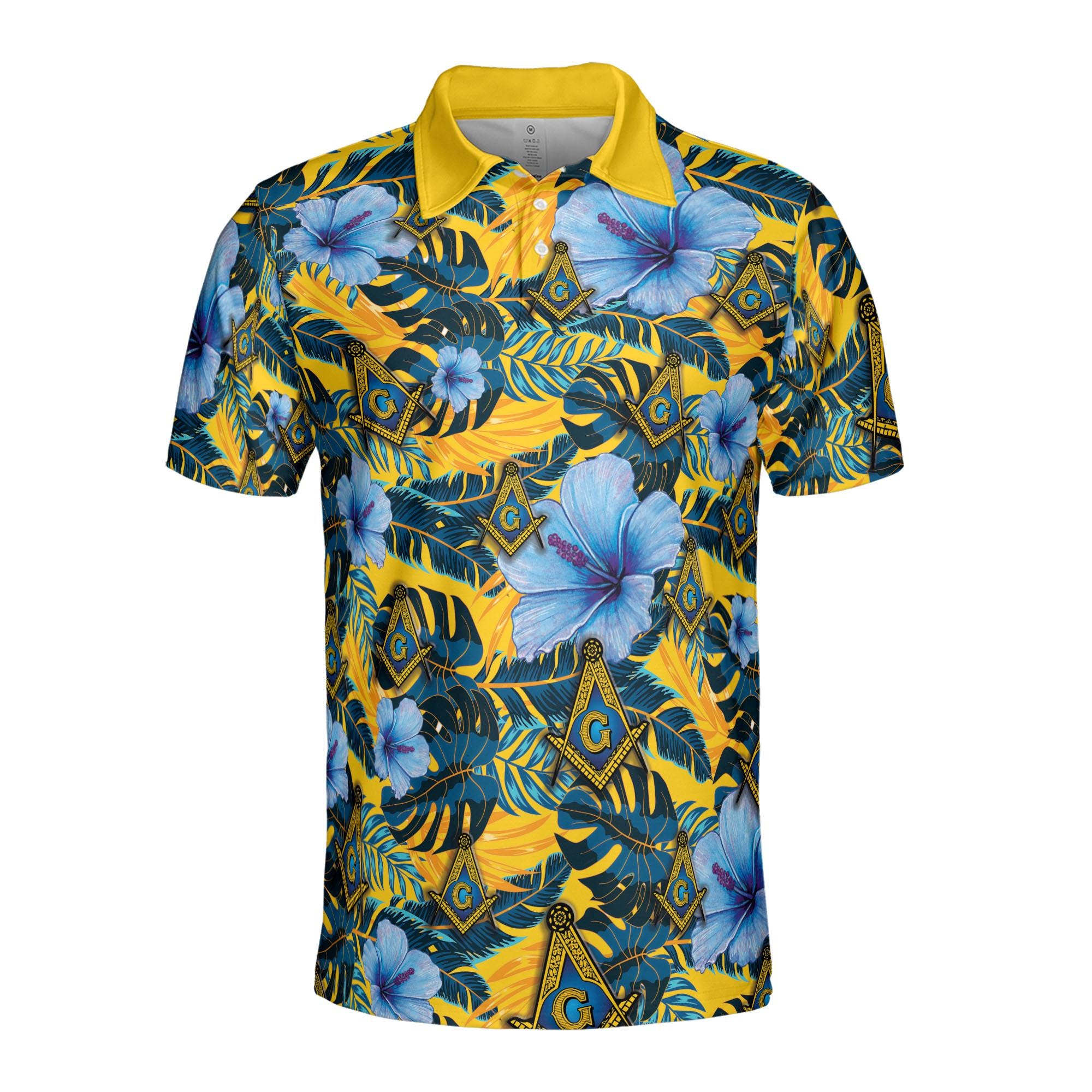 Alternative view of Personalized Masonic Freemason Tropical Floral Men's Polo Shirt