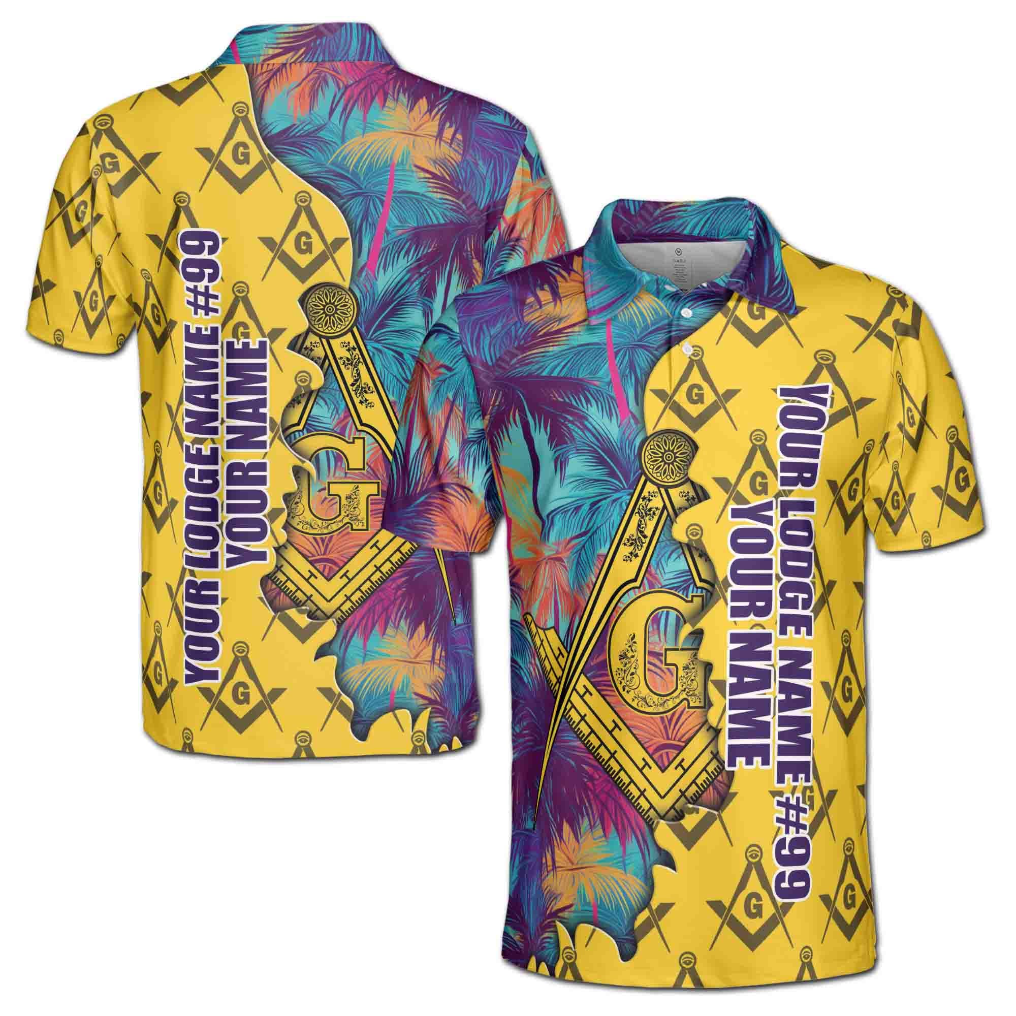 Personalized Masonic Freemasonry Hawai Tropical Pattern Men's Polo Shirt