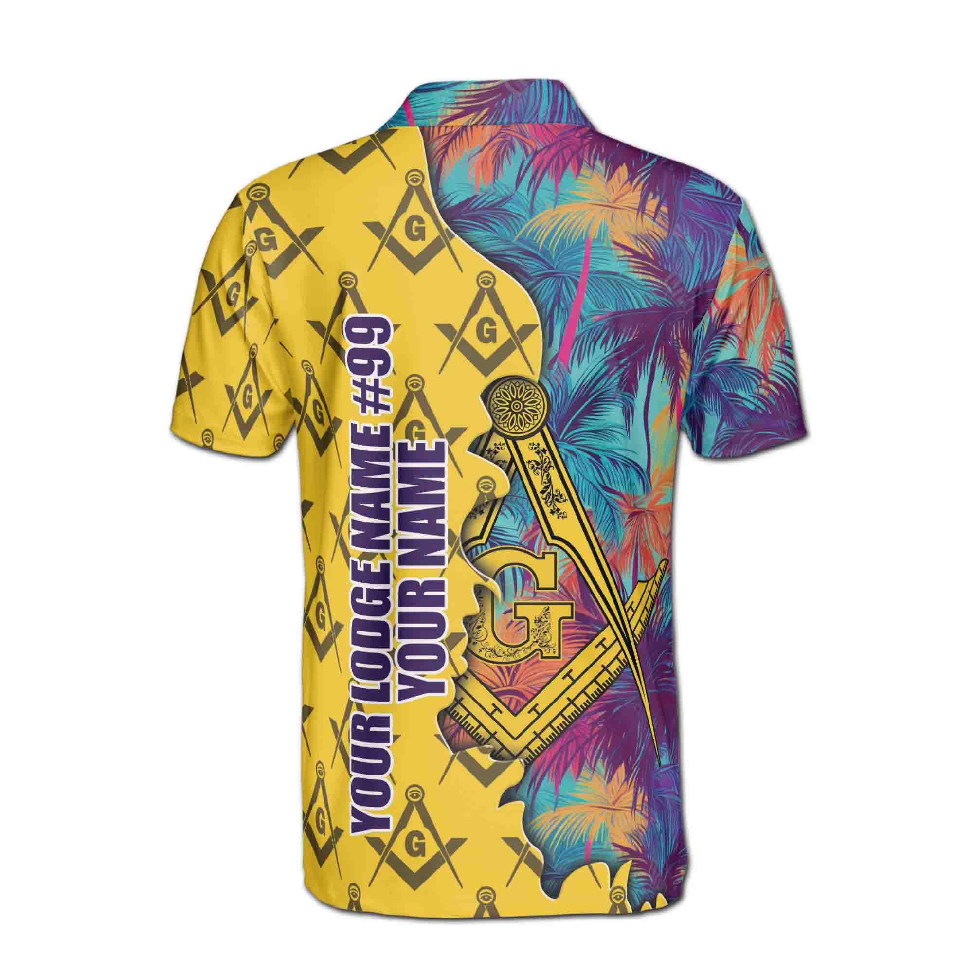 Personalized Masonic Freemasonry Hawai Tropical Pattern Men's Polo Shirt - Image 3