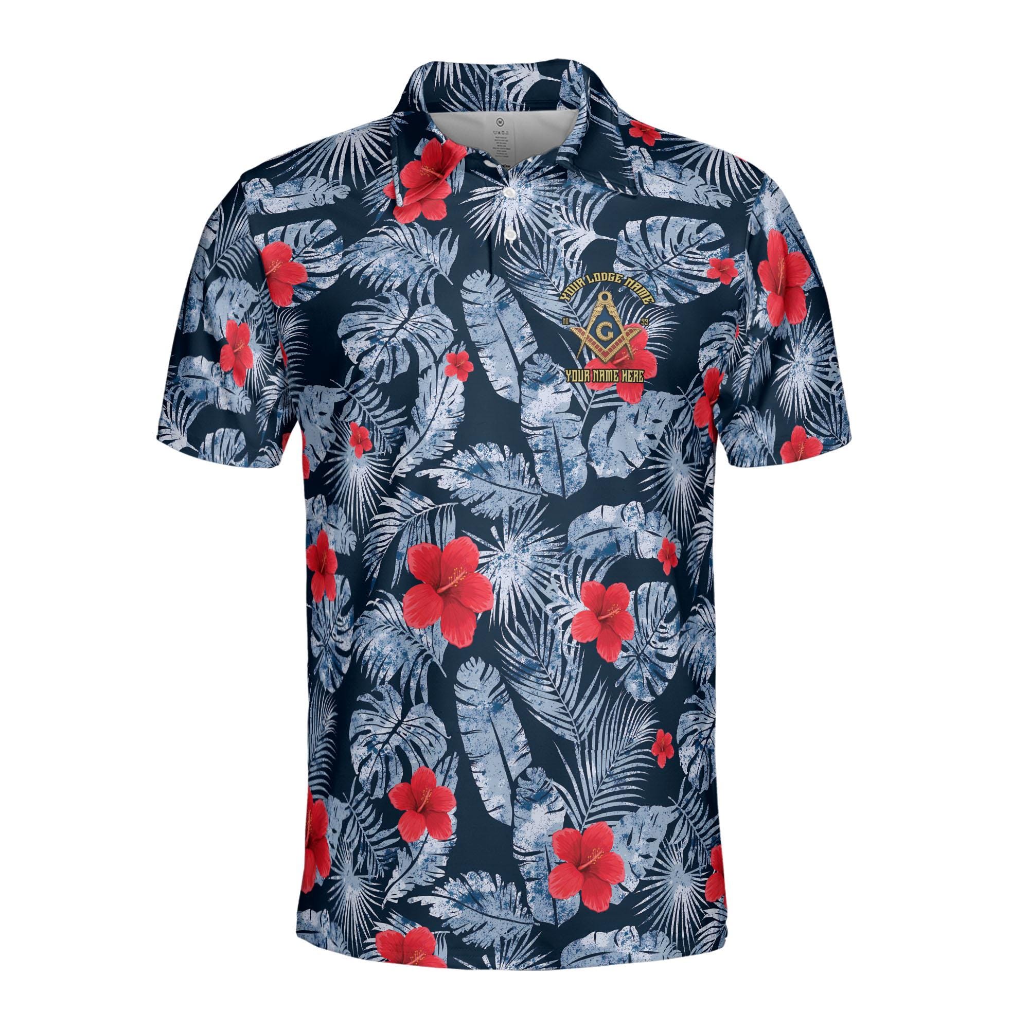 Alternative view of Personalized Masonic Freemasonry Ice Palm Leaf Patten Men's Polo Shirt