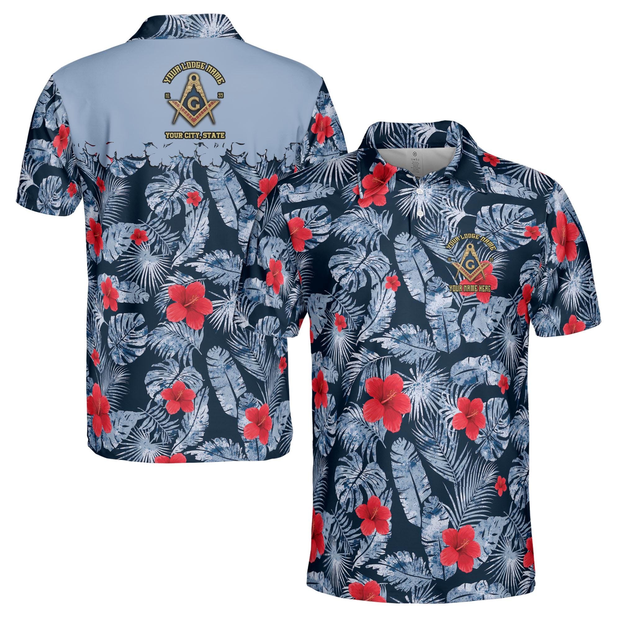 Personalized Masonic Freemasonry Ice Palm Leaf Patten Men's Polo Shirt