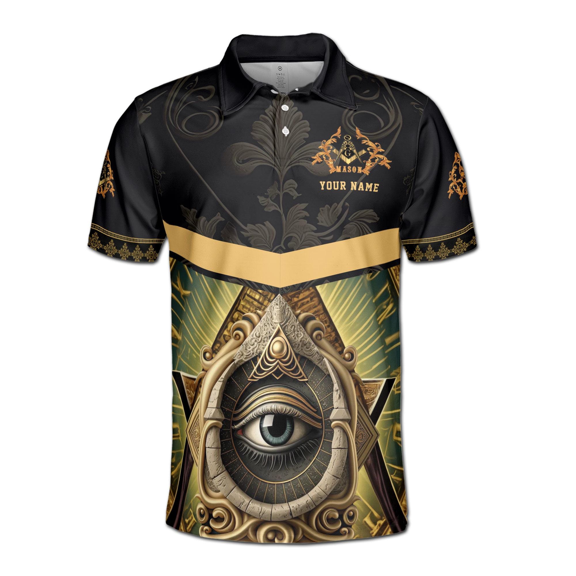 Alternative view of Personalized Master Mason Freemasonry All Seeing Eye Men's Polo Shirt