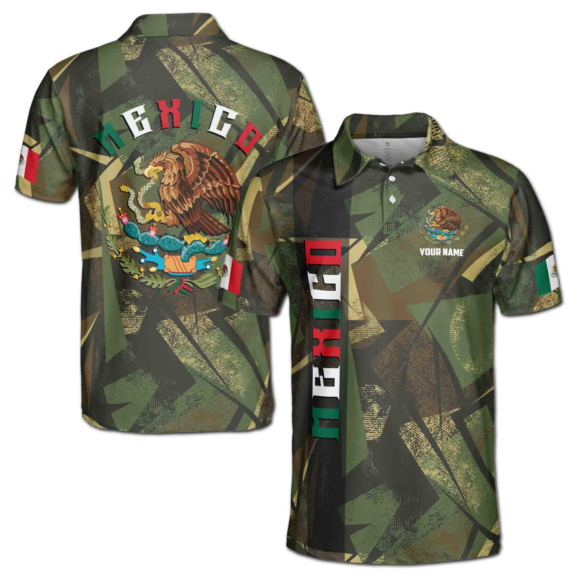 Personalized Mexico Coat of Arms Camouflage Pattern Men's Polo Shirt