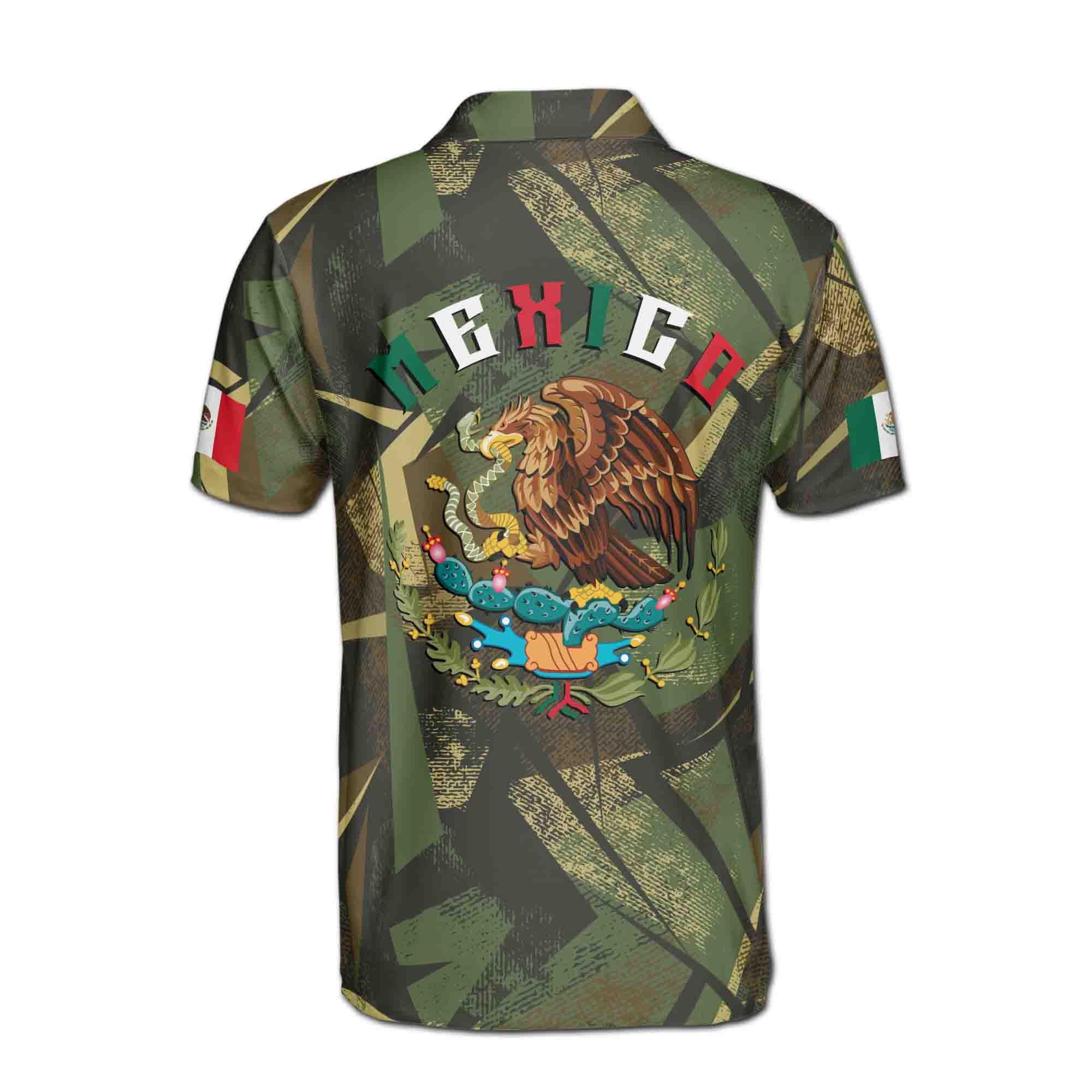 Personalized Mexico Coat of Arms Camouflage Pattern Men's Polo Shirt - Image 3