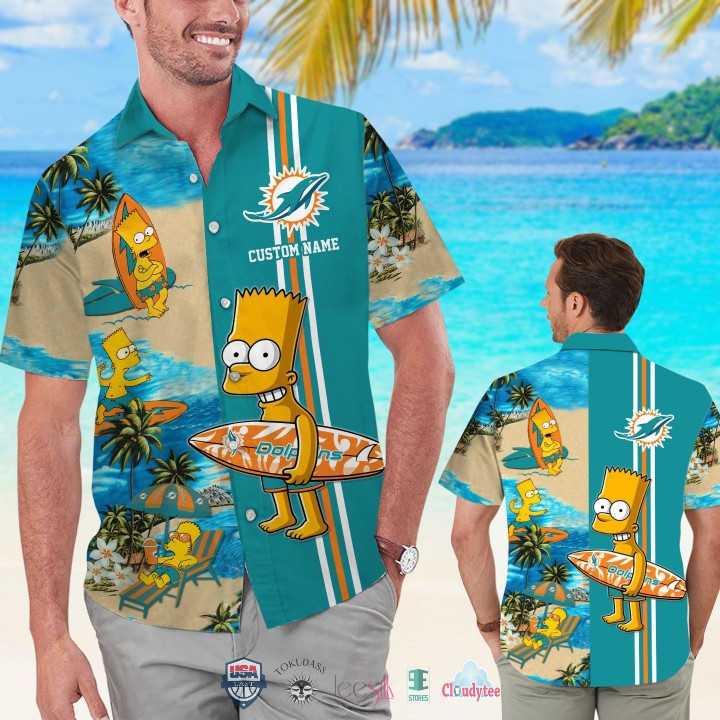 Personalized Miami Dolphins Bart Simpson Hawaiian Shirt Tropical Aloha Button Up
