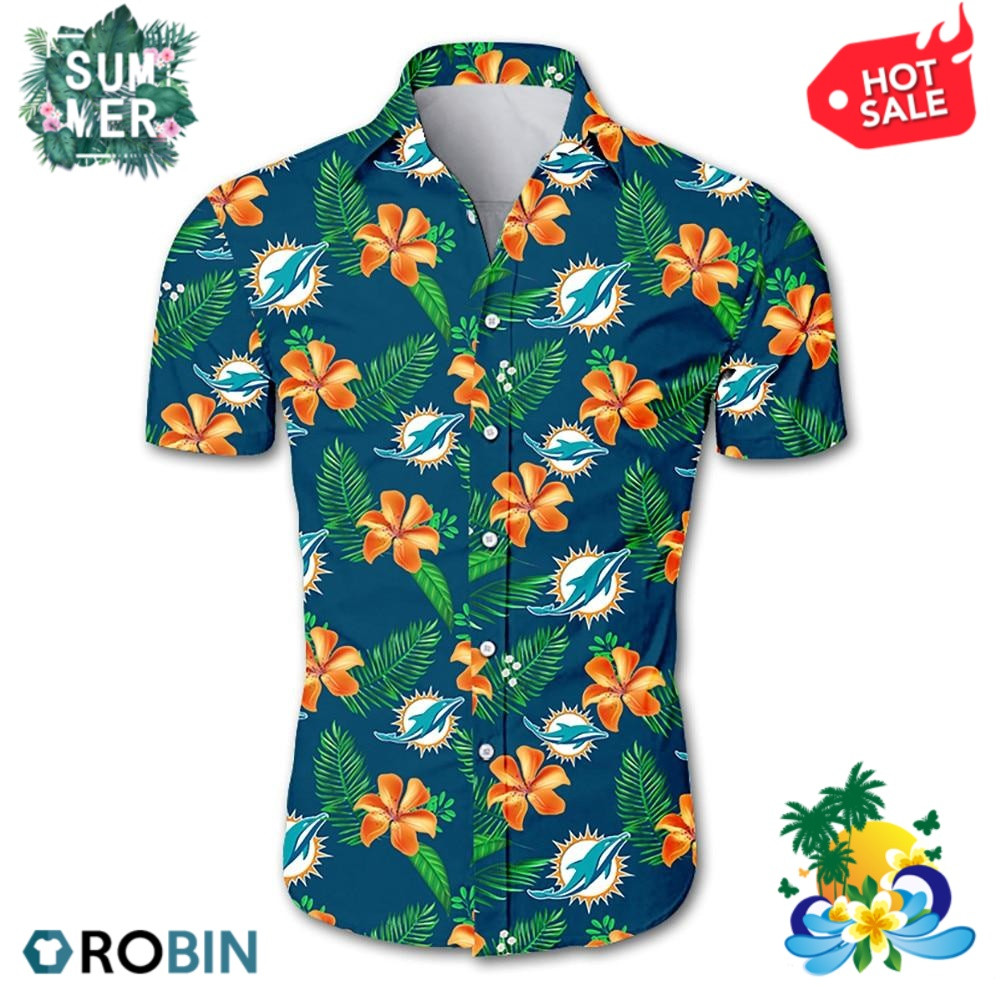 Personalized Miami Dolphins Fooball Flower Hawaiian Shirt Tropical Aloha Button Up