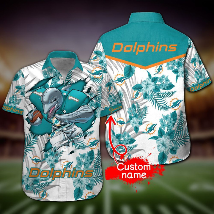 Personalized Miami Dolphins Hawaiian Shirt Tropical Aloha Button Up