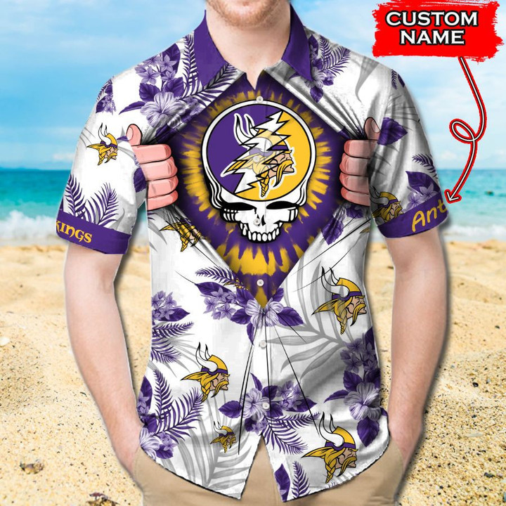 Personalized Minnesota Vikings Grateful Dead Hawaiian Shirt Tropical Aloha Button Up