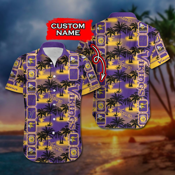 Personalized Minnesota Vikings Hawaiian Shirt Tropical Aloha Button Up