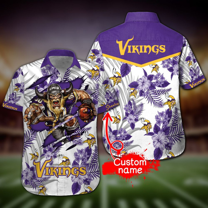 Personalized Minnesota Vikings Mascot Hawaiian Shirt Tropical Aloha Button Up