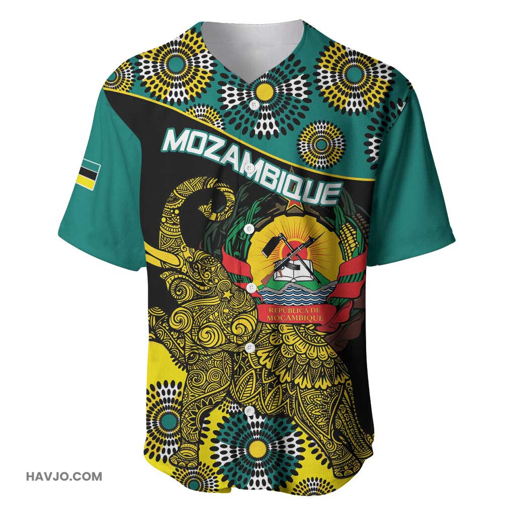 Personalized Mozambique African Elephant With Capunala Pattern Baseball Jersey