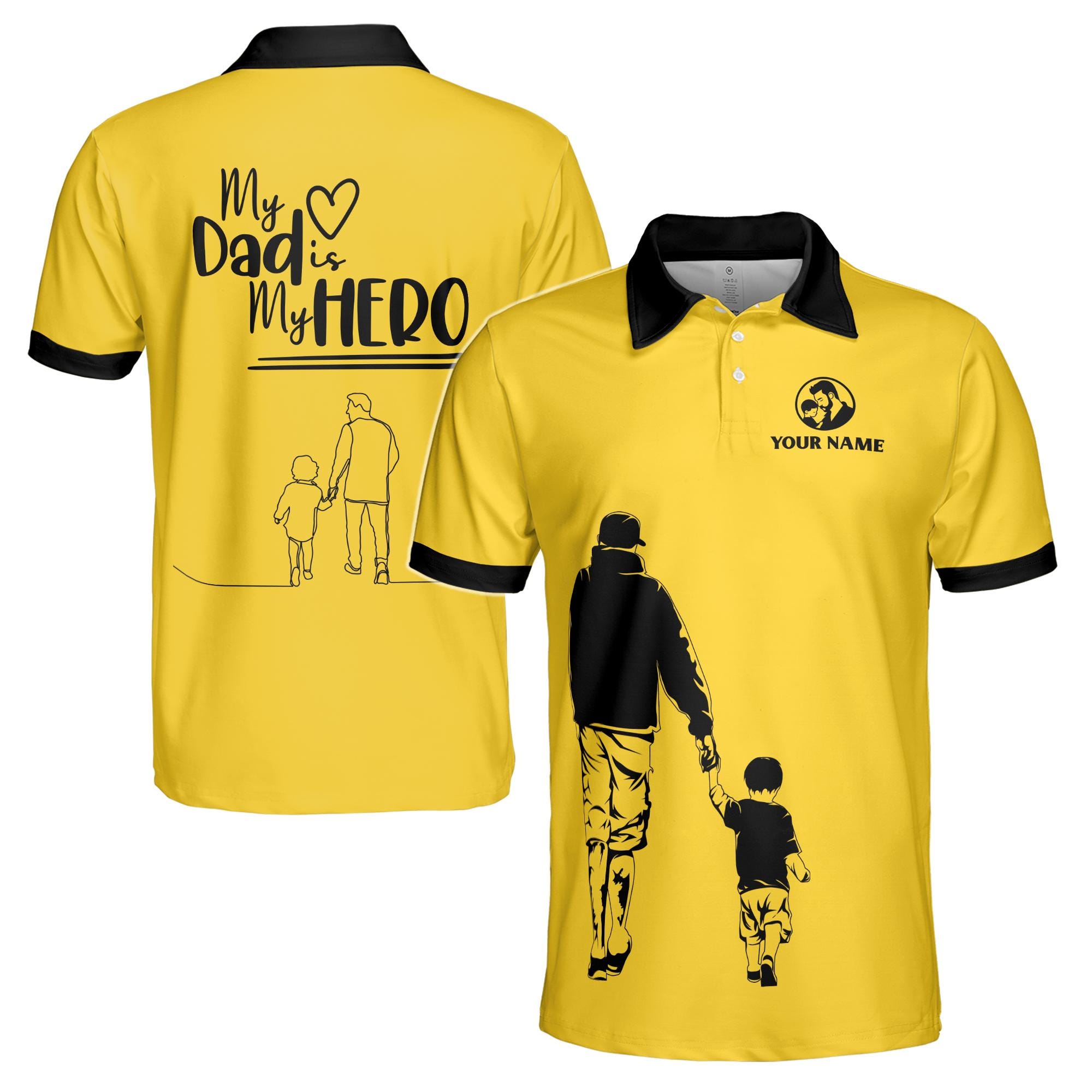 Personalized 'My Dad Is My Hero' Yellow Men's Polo Shirt