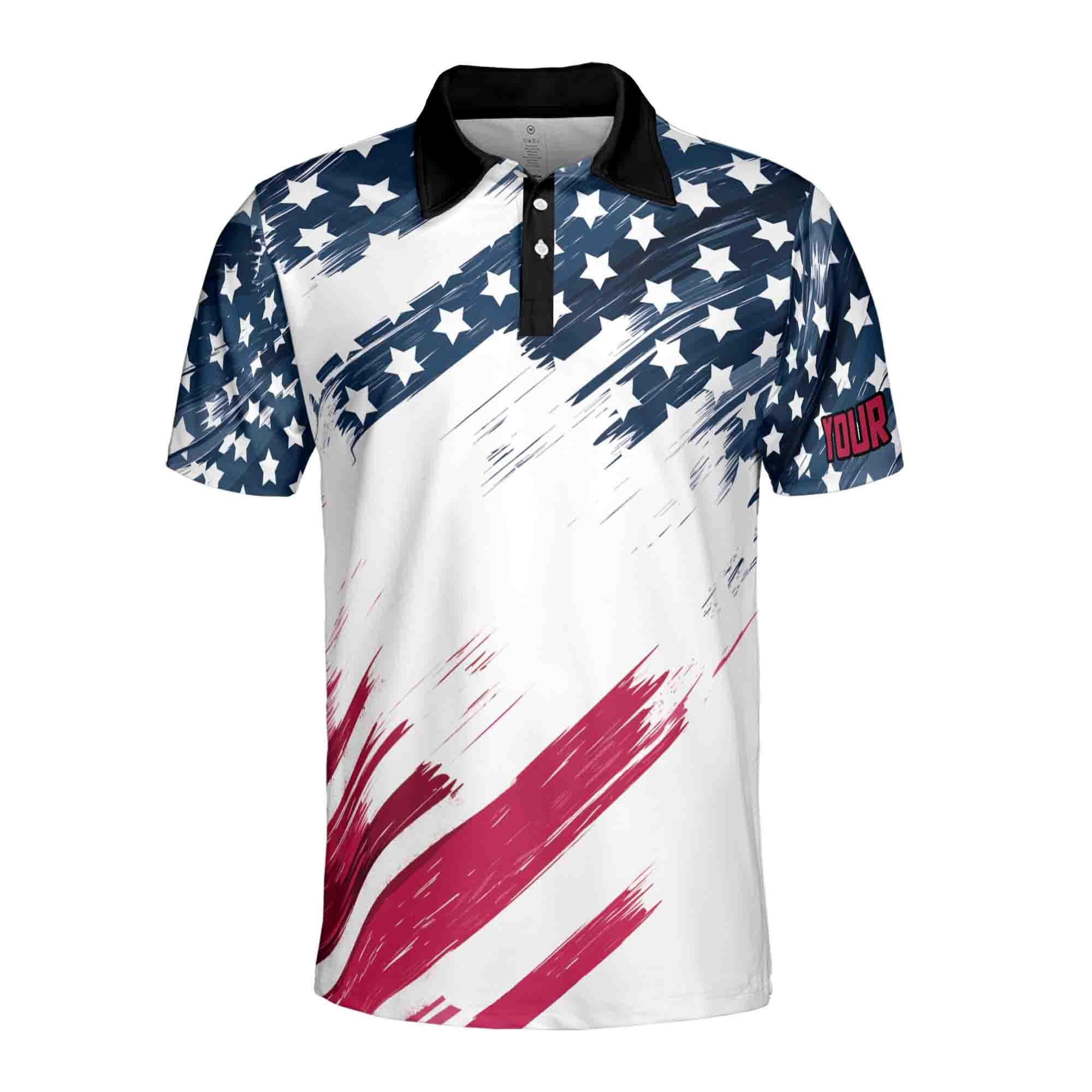 Alternative view of Personalized Name American Flag Golf Men's Polo Shirt: Swing Swear Look Repeat Quote