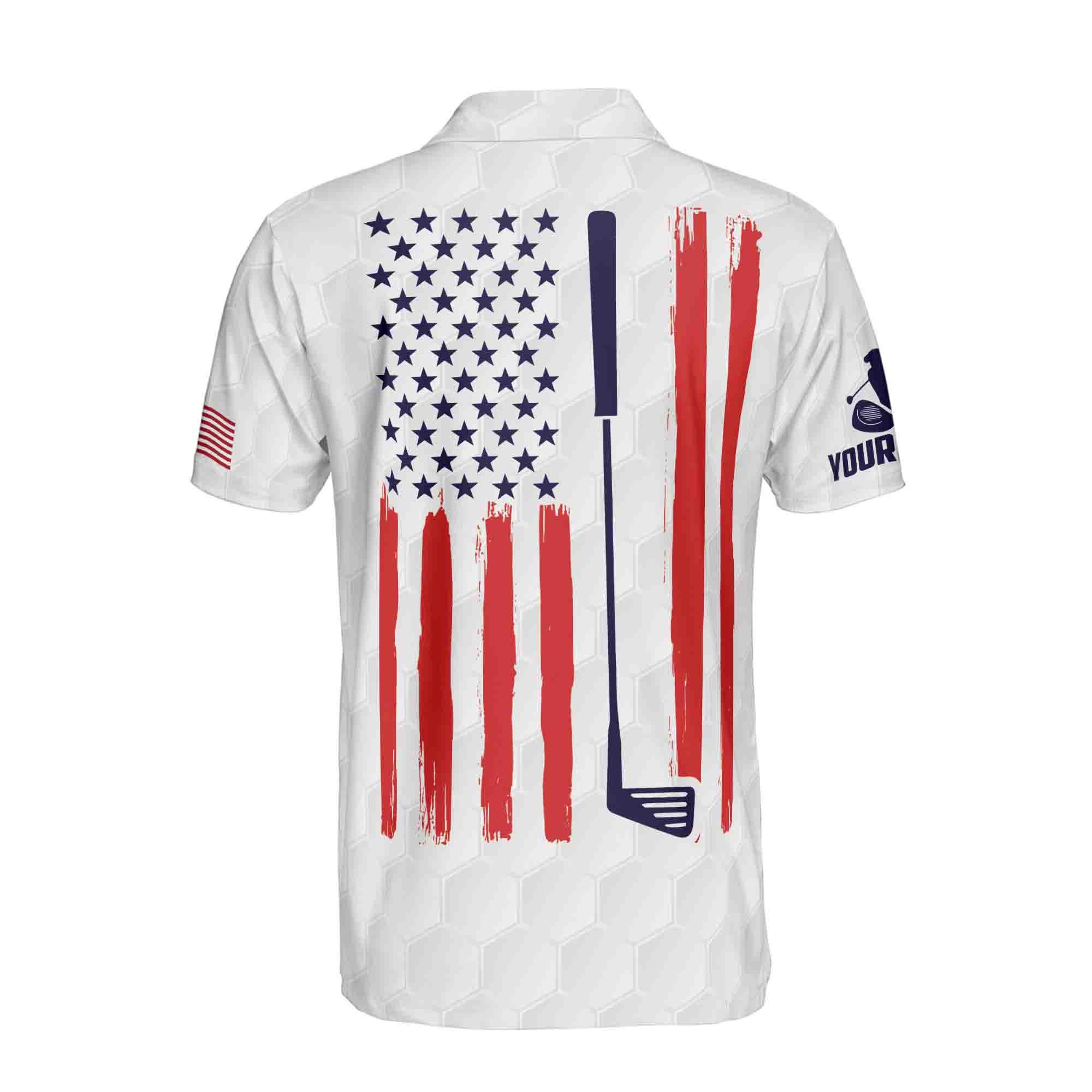 Personalized Name American Flag Patriotic Golfer Golf Men's Polo Shirt - Image 3