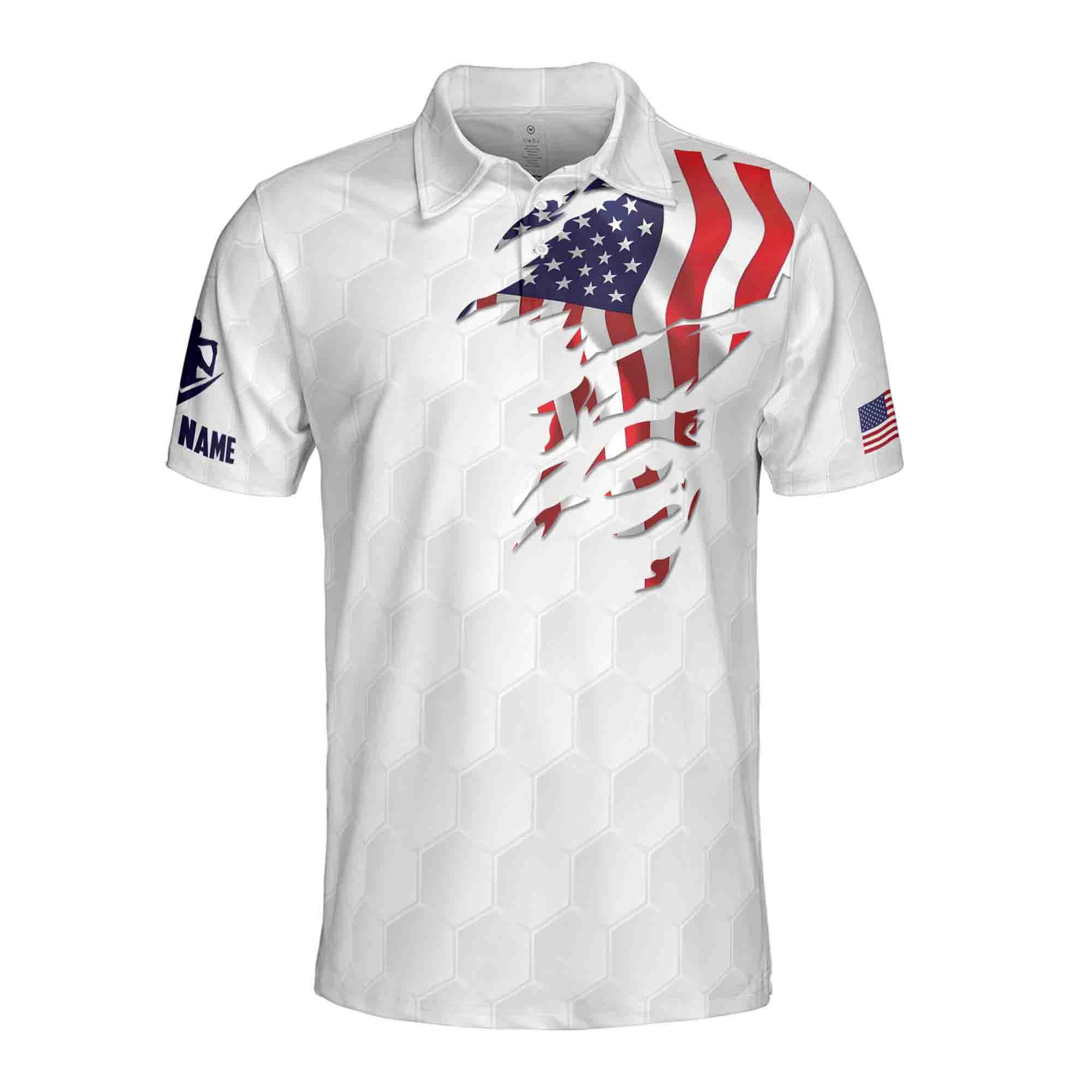 Alternative view of Personalized Name American Flag Patriotic Golfer Golf Men's Polo Shirt
