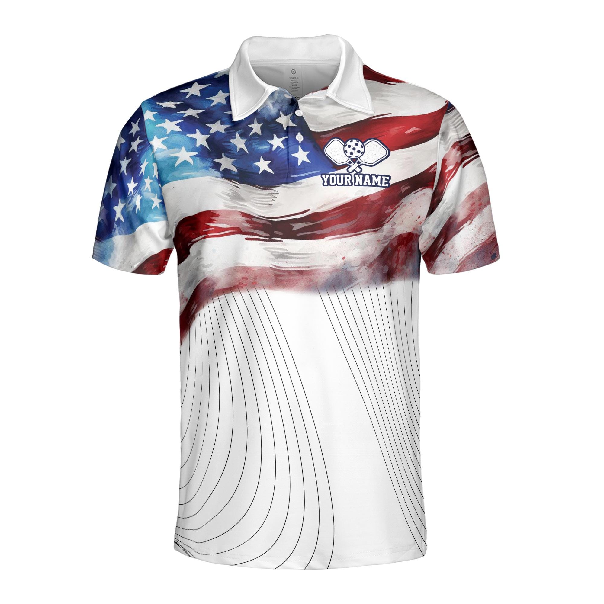 Alternative view of Personalized Name American Flag Patrotic Pickleball Men's Polo Shirt