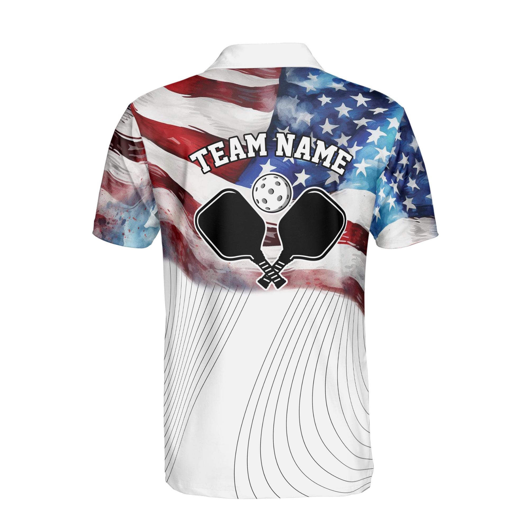 Personalized Name American Flag Patrotic Pickleball Men's Polo Shirt - Image 3