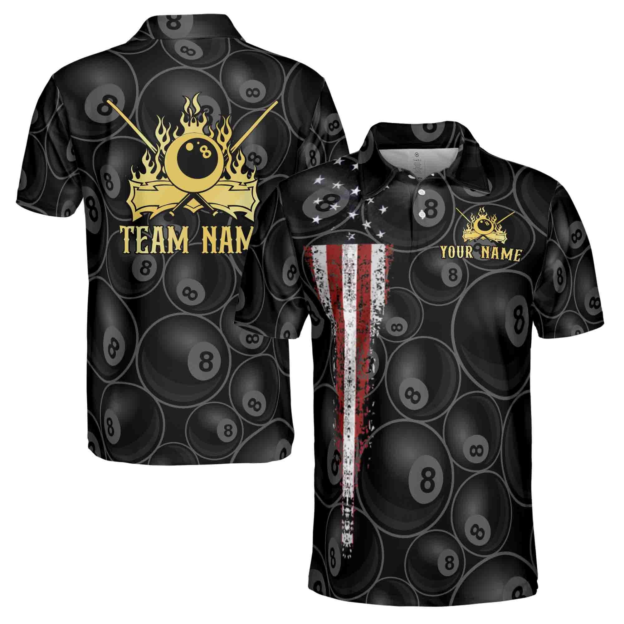 Personalized Name and Team Billiards Pool Team Club Men 3D Polo Shirt Size