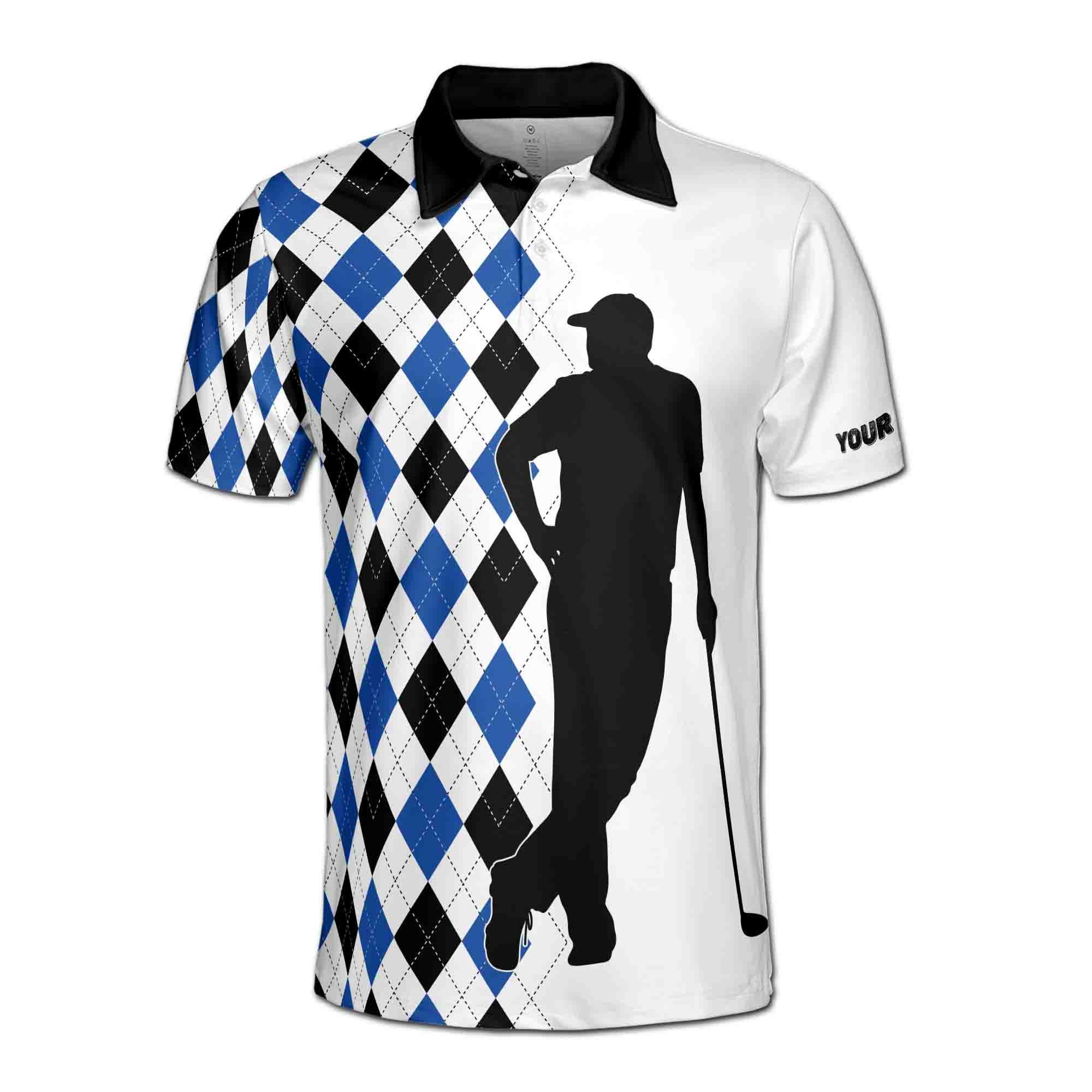 Alternative view of Personalized Name Argyle Silhouette Funny Golf Men's Polo Shirt: 'I Was One Under Today'