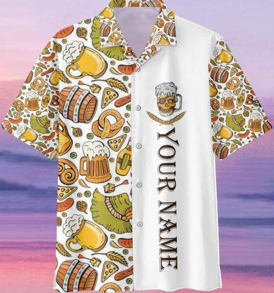 Personalized Name Beer Pirate Skull Custom Hawaiian Shirt Tropical Aloha Button Up