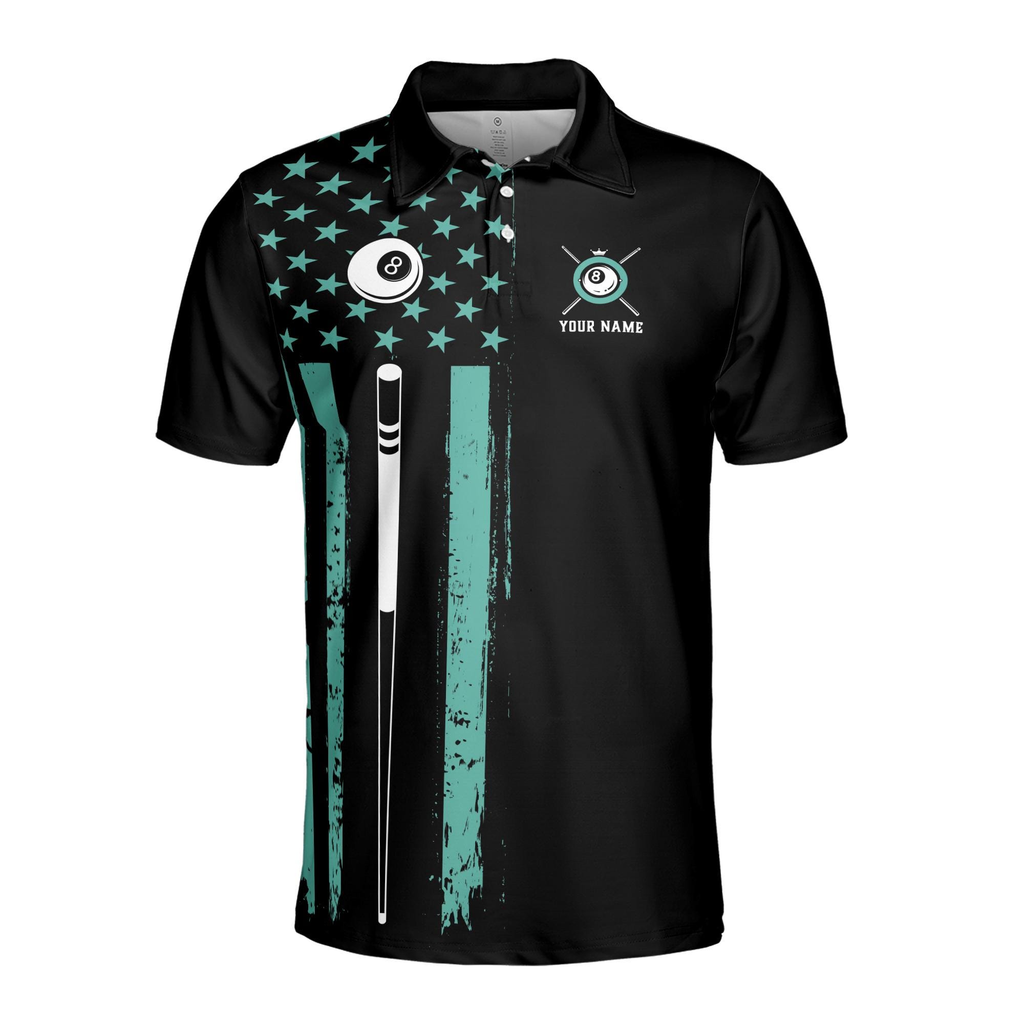 Alternative view of Personalized Name Billiards Aim Shoot Swear Repeat 8-Ball Design Men's Polo Shirt