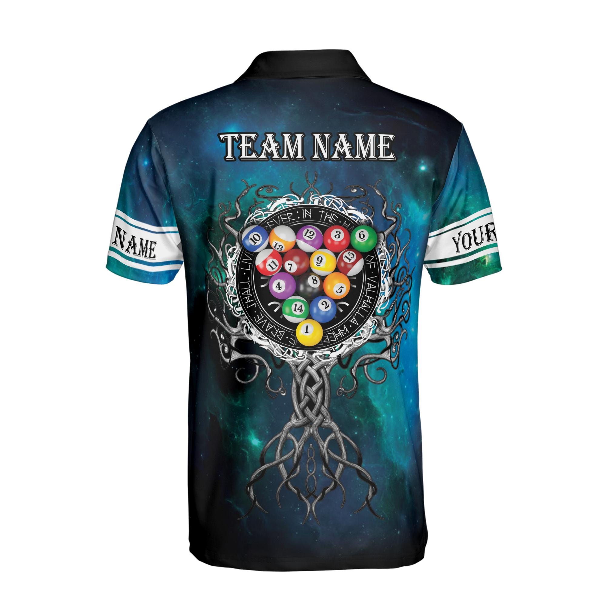 Personalized Name Billiards Balls Galaxy Viking Tree Roots Men's Polo Shirt - Image 3
