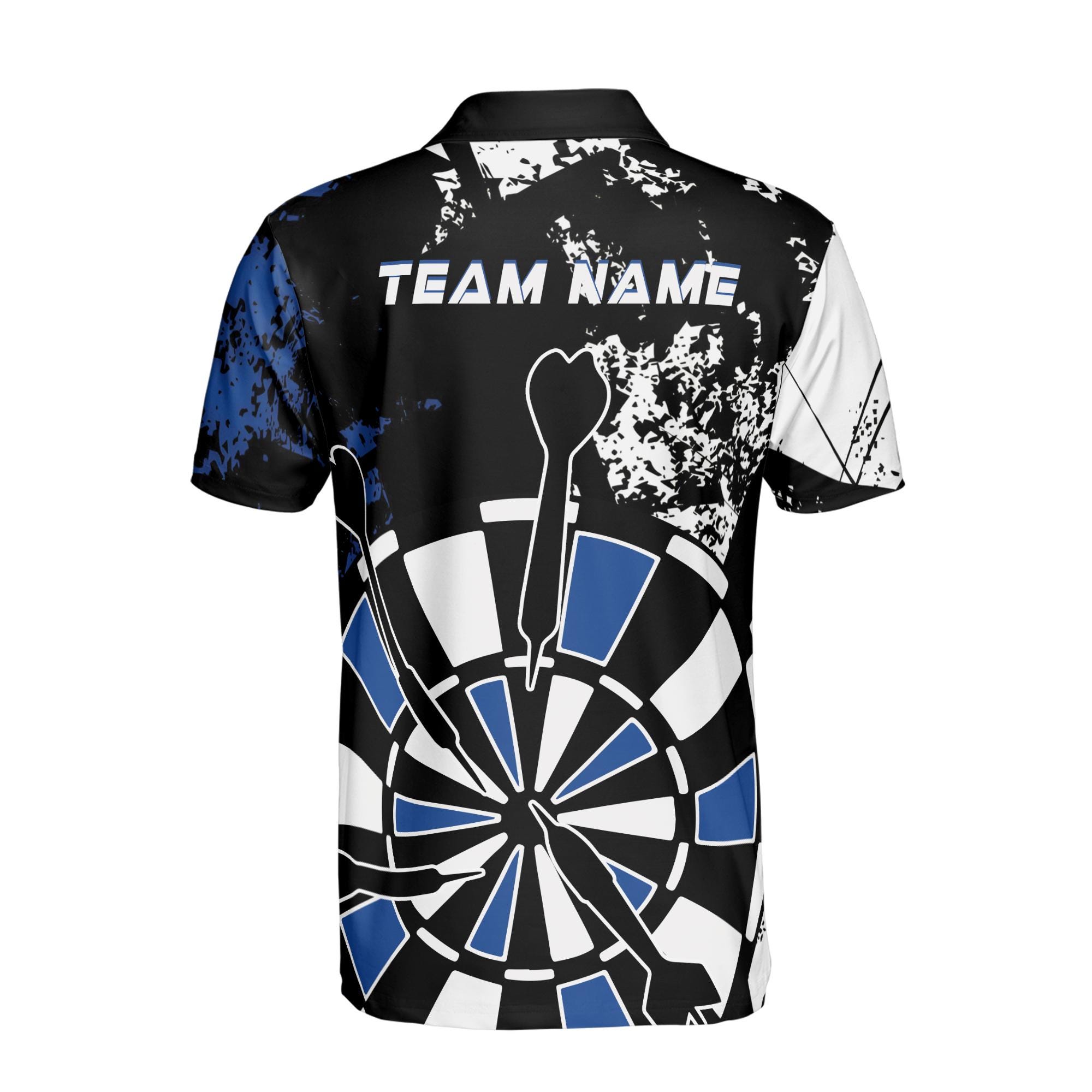 Personalized Name Black Blue Spatter Patern Darts Player Team Men's Polo Shirt - Image 3