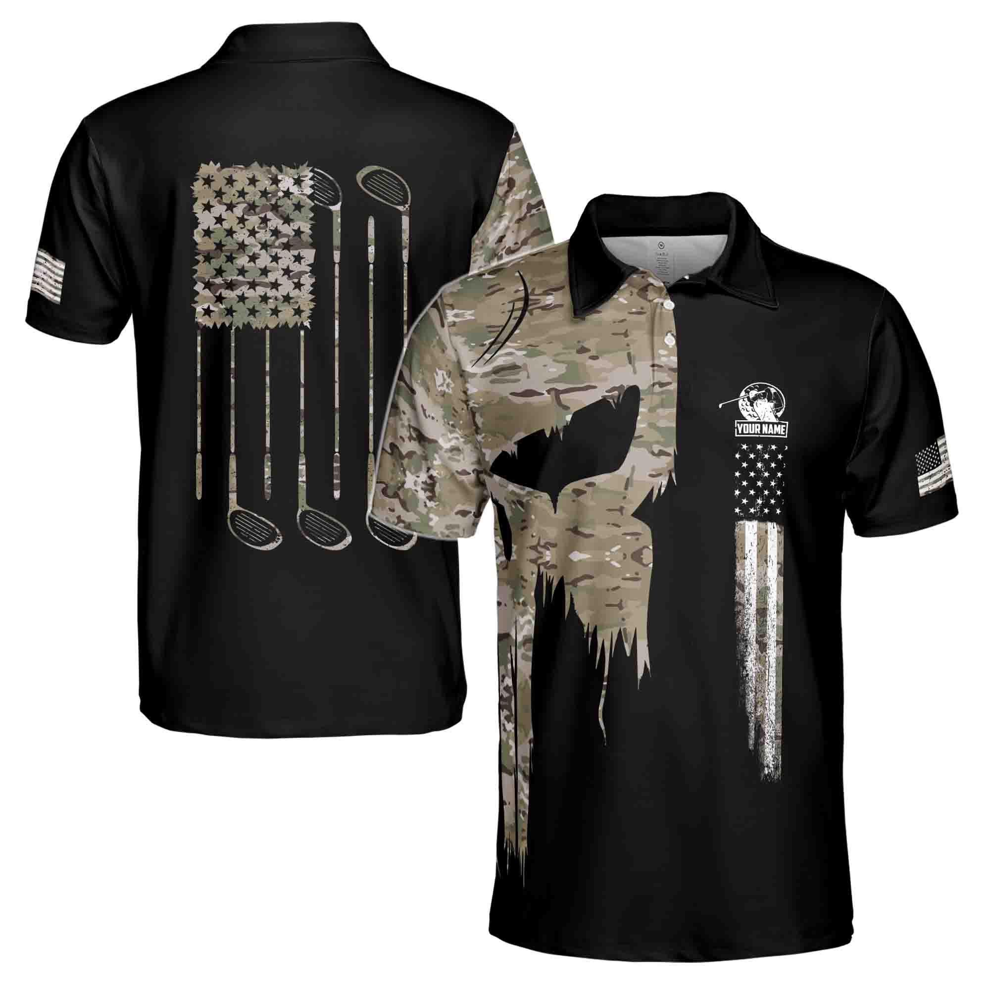 Personalized Name Camo Skull Golf Camouflage American Golf Men's Polo Shirt