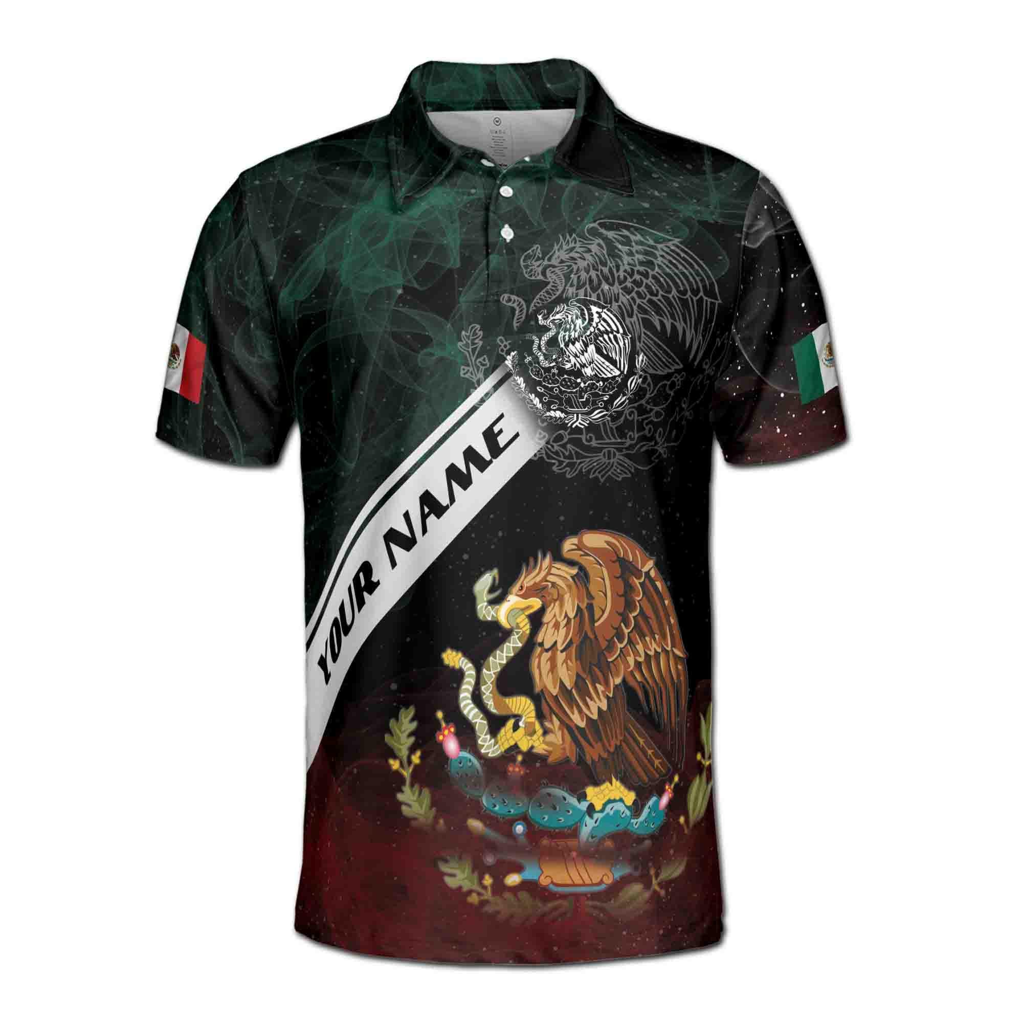 Alternative view of Personalized Name Coat Of Arms Mexican Eagle Mexico Pride Men's Polo Shirt
