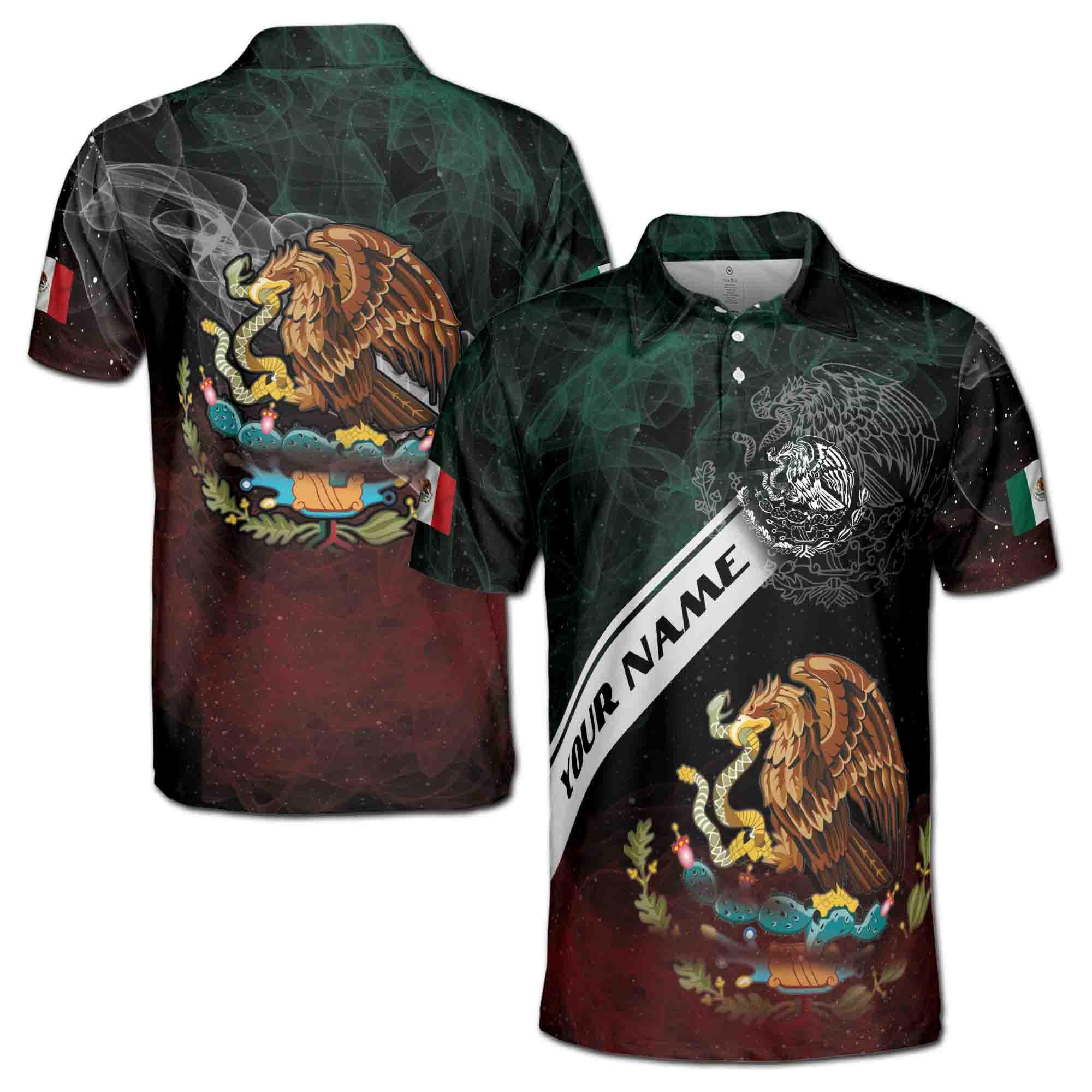 Personalized Name Coat Of Arms Mexican Eagle Mexico Pride Men's Polo Shirt