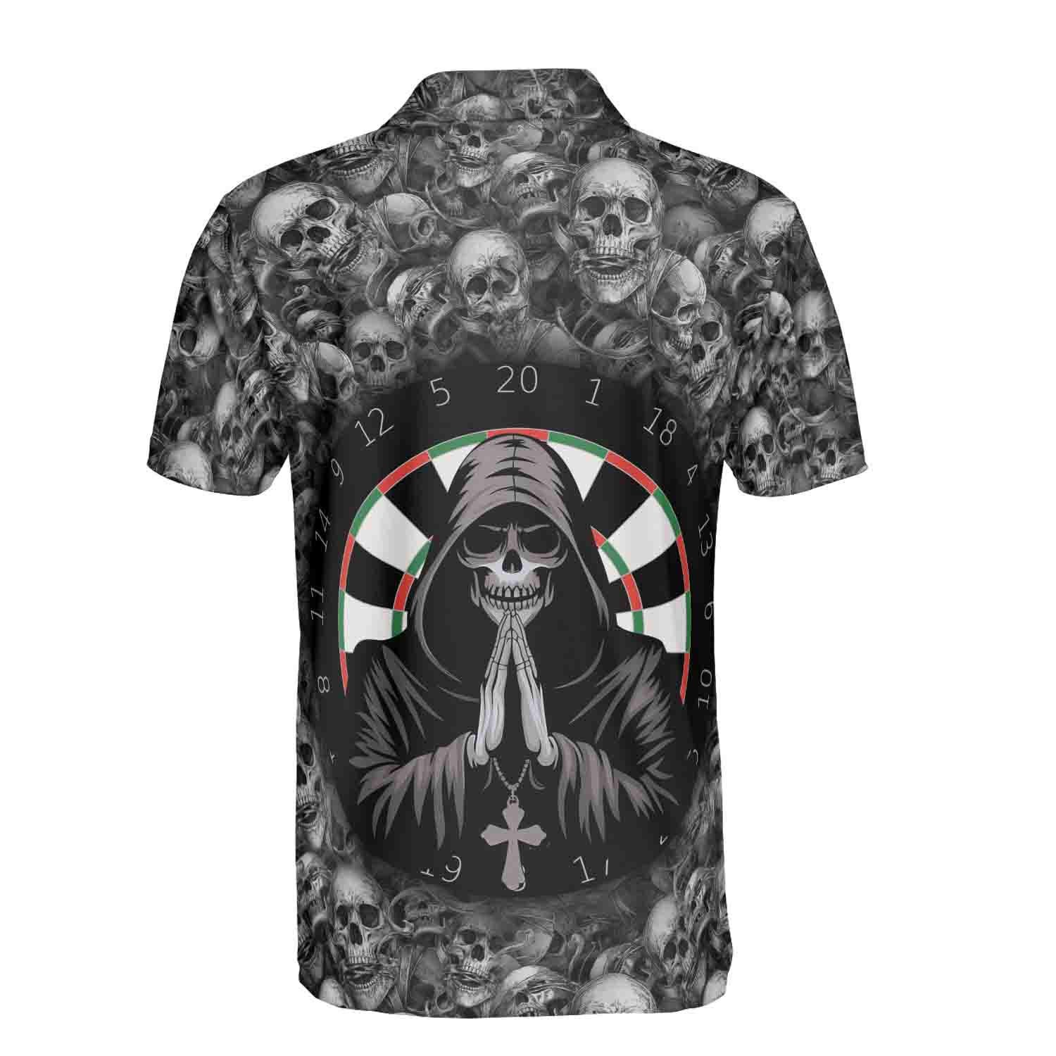 Personalized Name Dart Shirt Dartboard Mystical Skull Design Men's Polo Shirt - Image 3