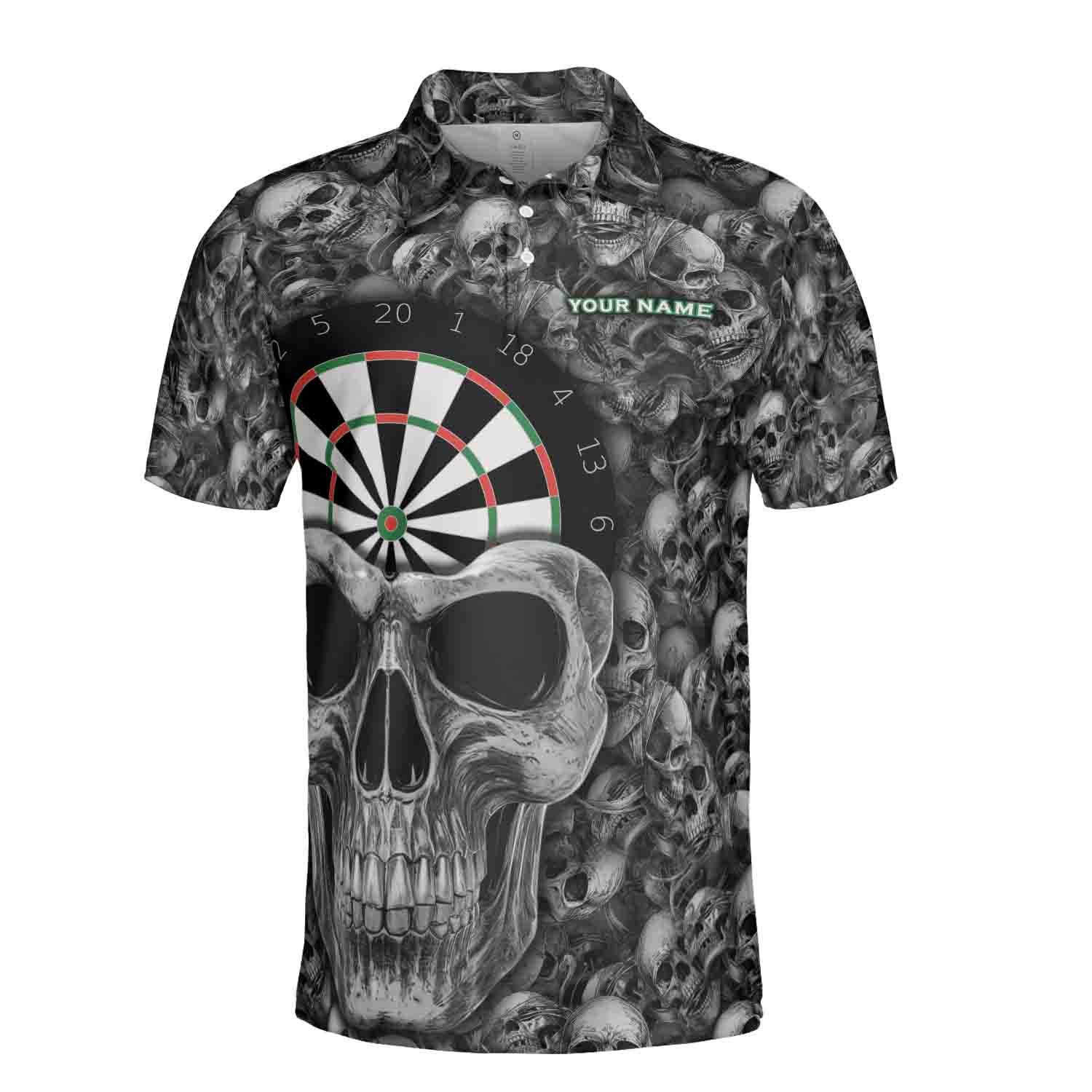 Alternative view of Personalized Name Dart Shirt Dartboard Mystical Skull Design Men's Polo Shirt