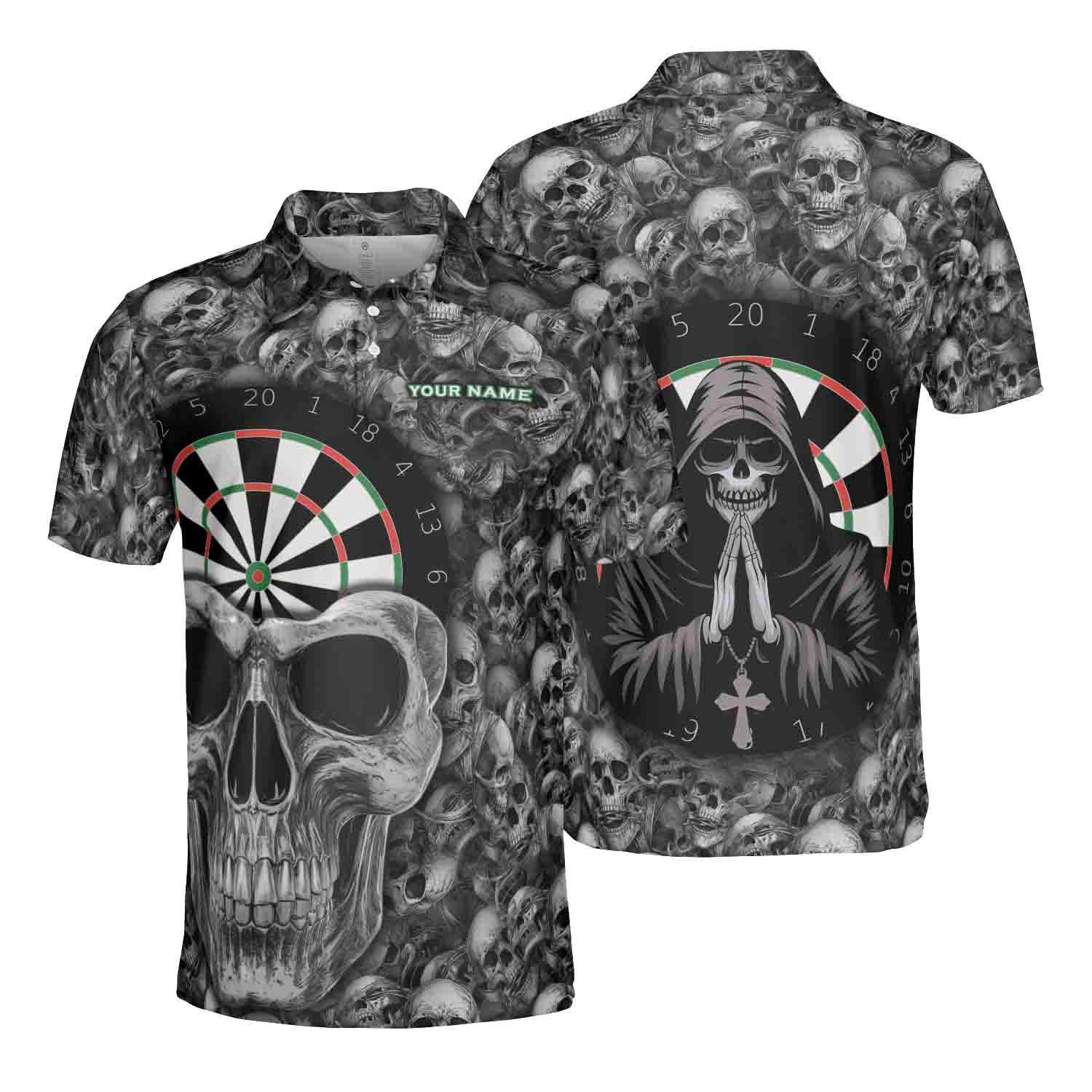 Personalized Name Dart Shirt Dartboard Mystical Skull Design Men's Polo Shirt