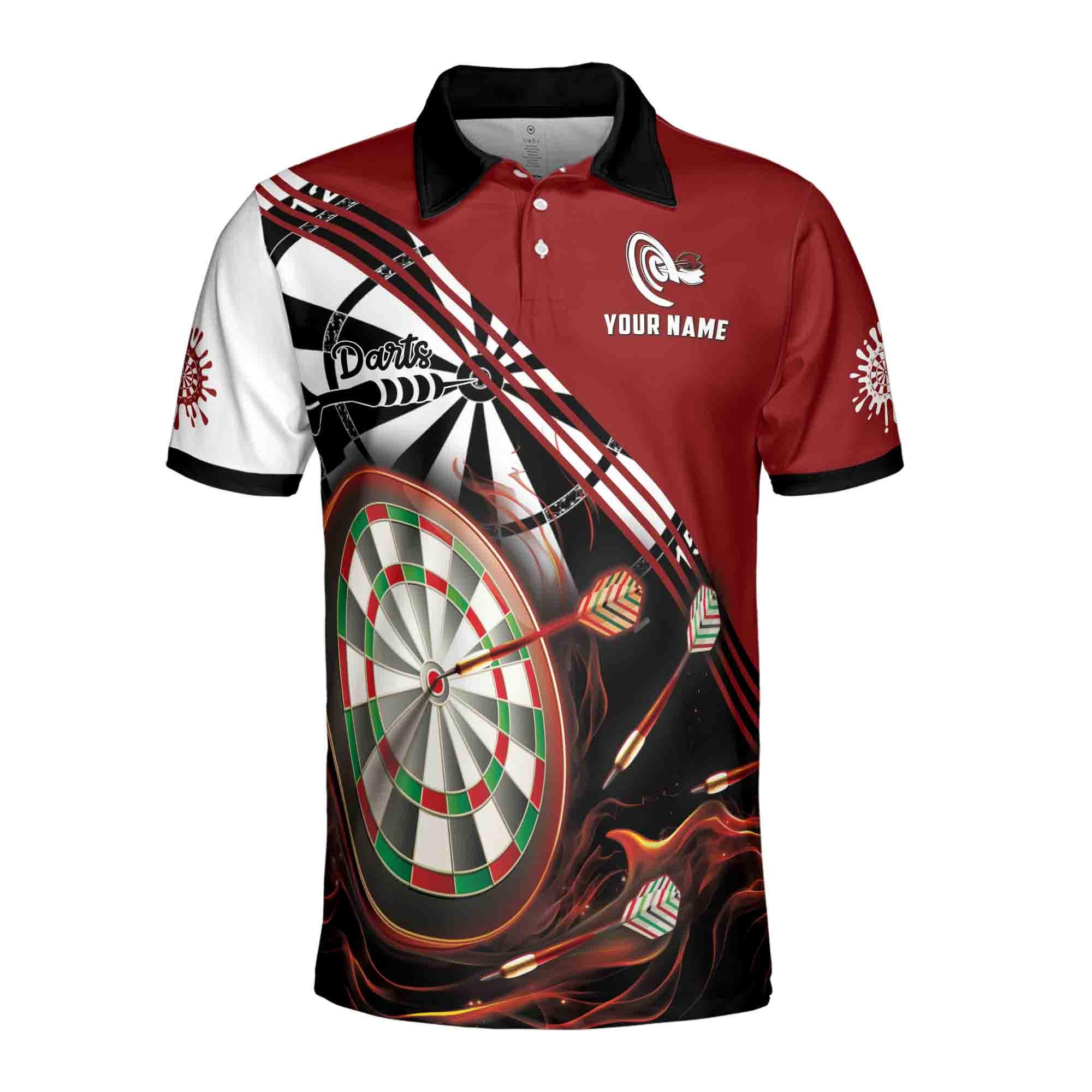Alternative view of Personalized Name Darts Team Men's Polo Shirt: Red & Black Arrows