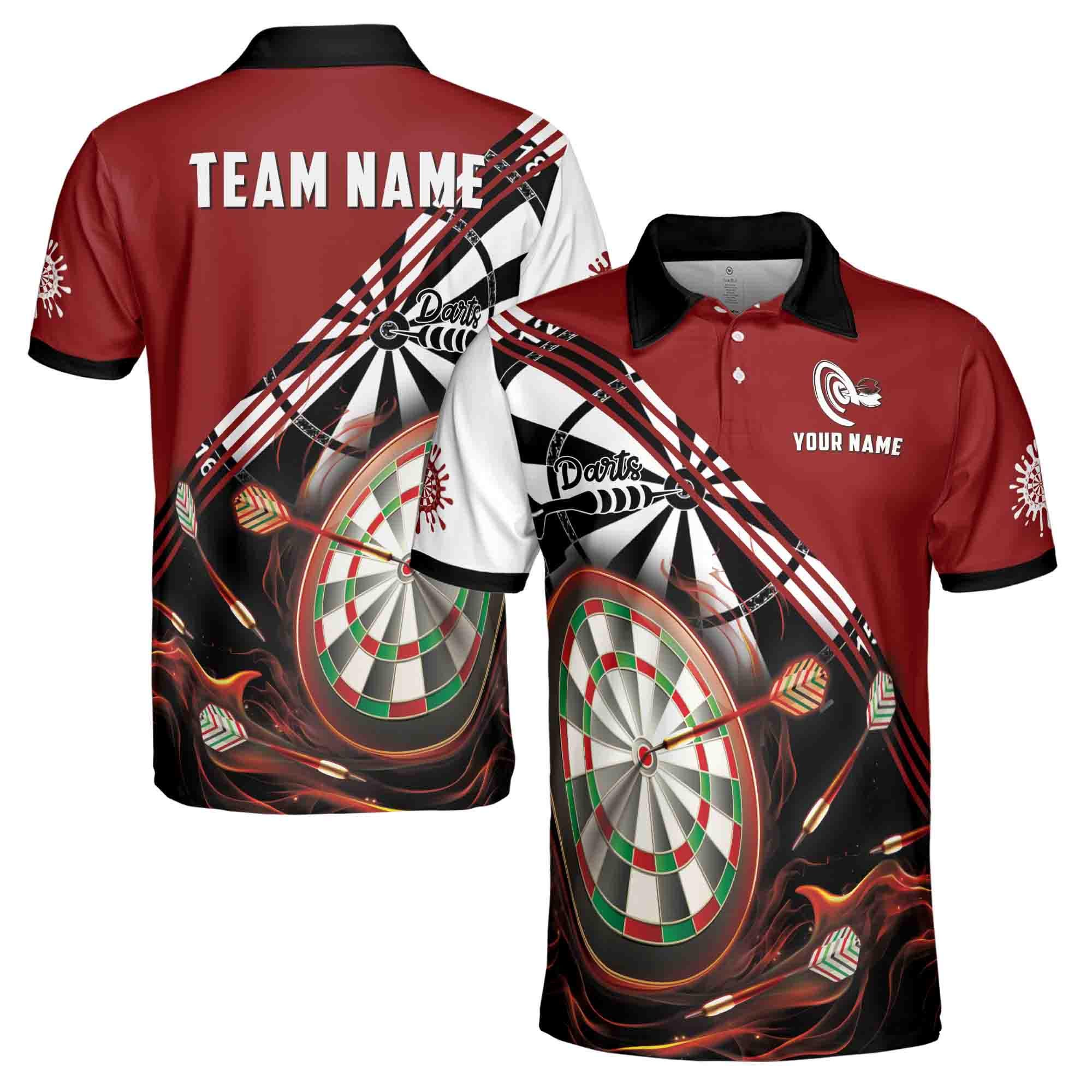 Personalized Name Darts Team Men's Polo Shirt: Red & Black Arrows