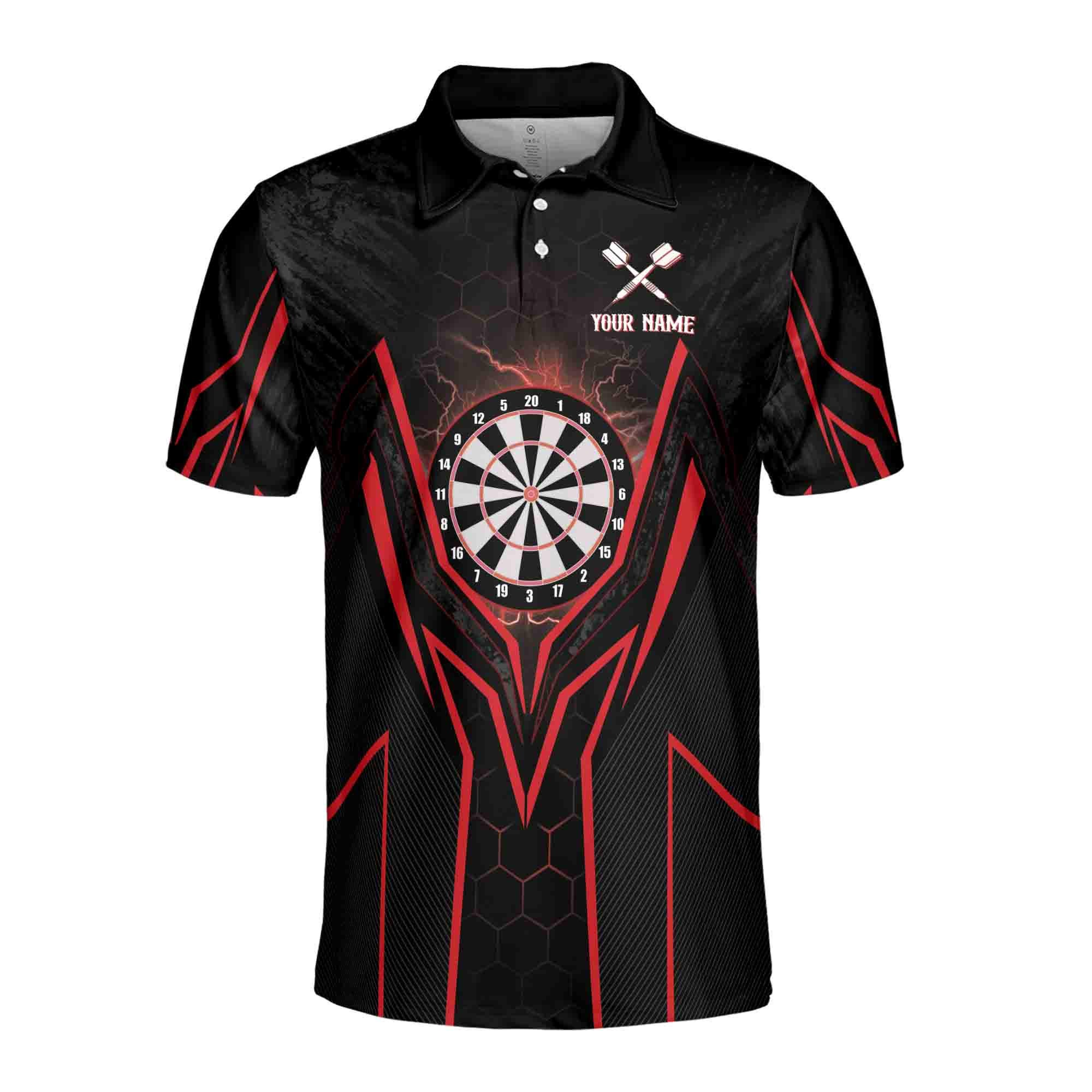 Alternative view of Personalized Name Darts Team Men's Polo Shirt: Red Lightning Design