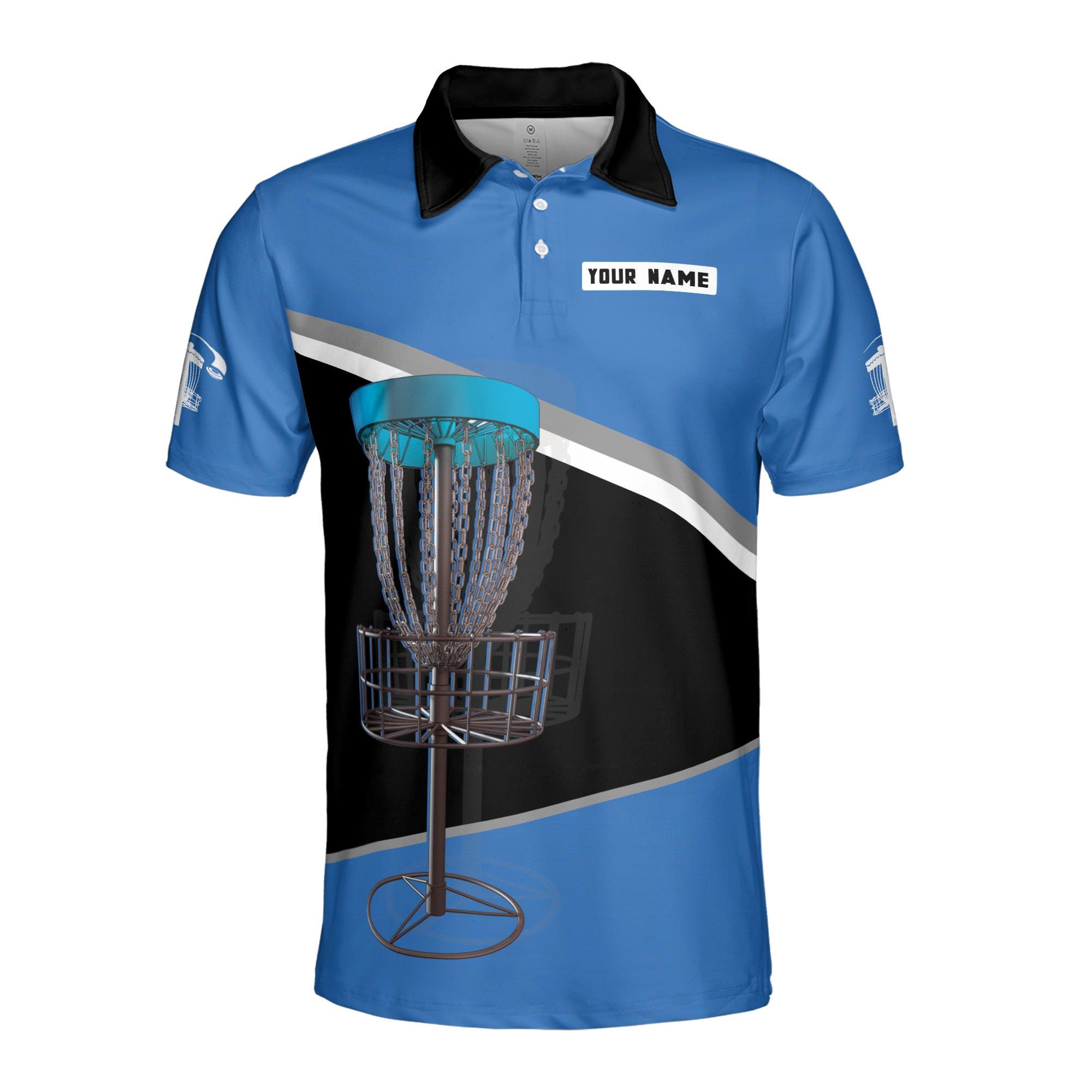 Alternative view of Personalized Name Disc Golf Team Blue Black Men's Polo Shirt