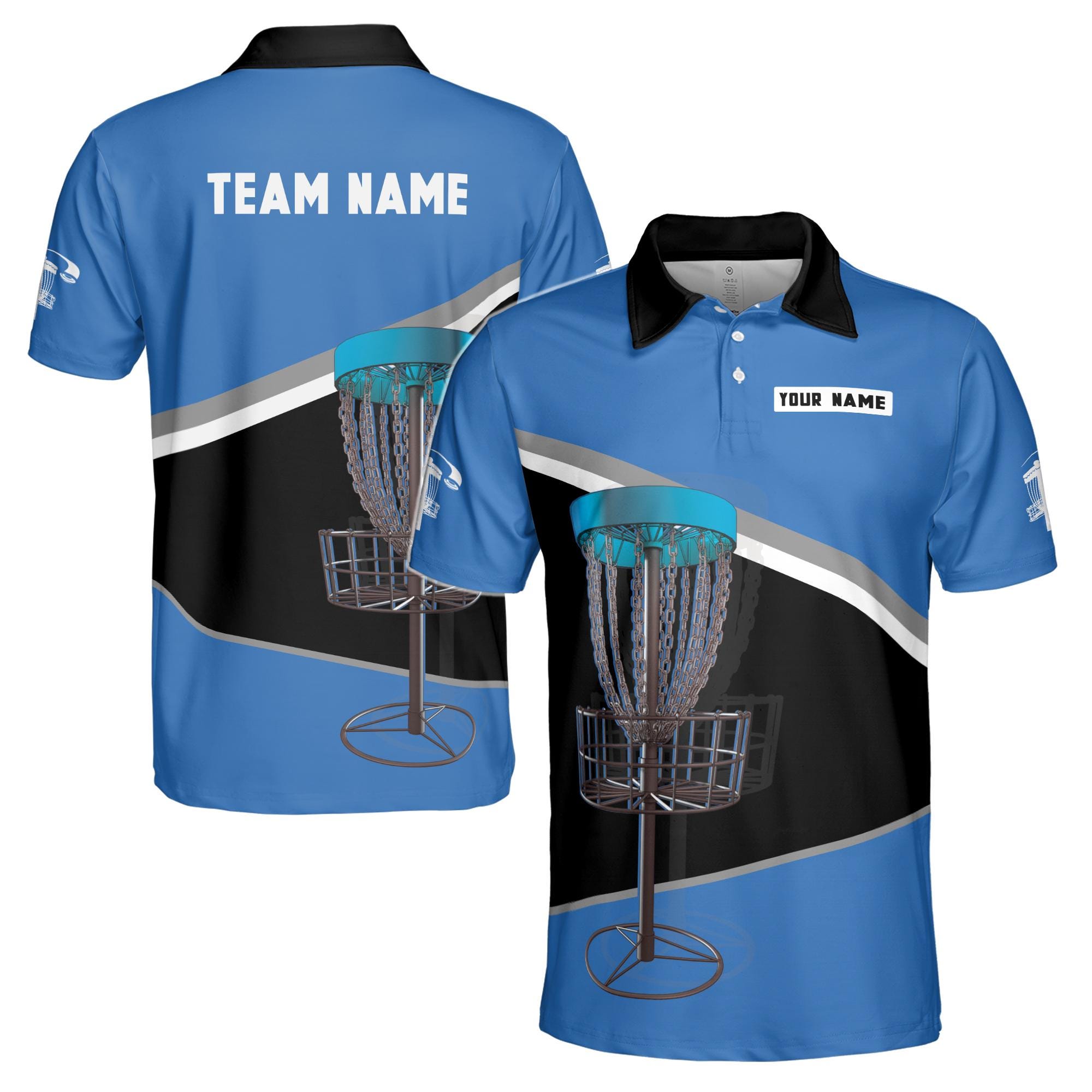 Personalized Name Disc Golf Team Blue Black Men's Polo Shirt