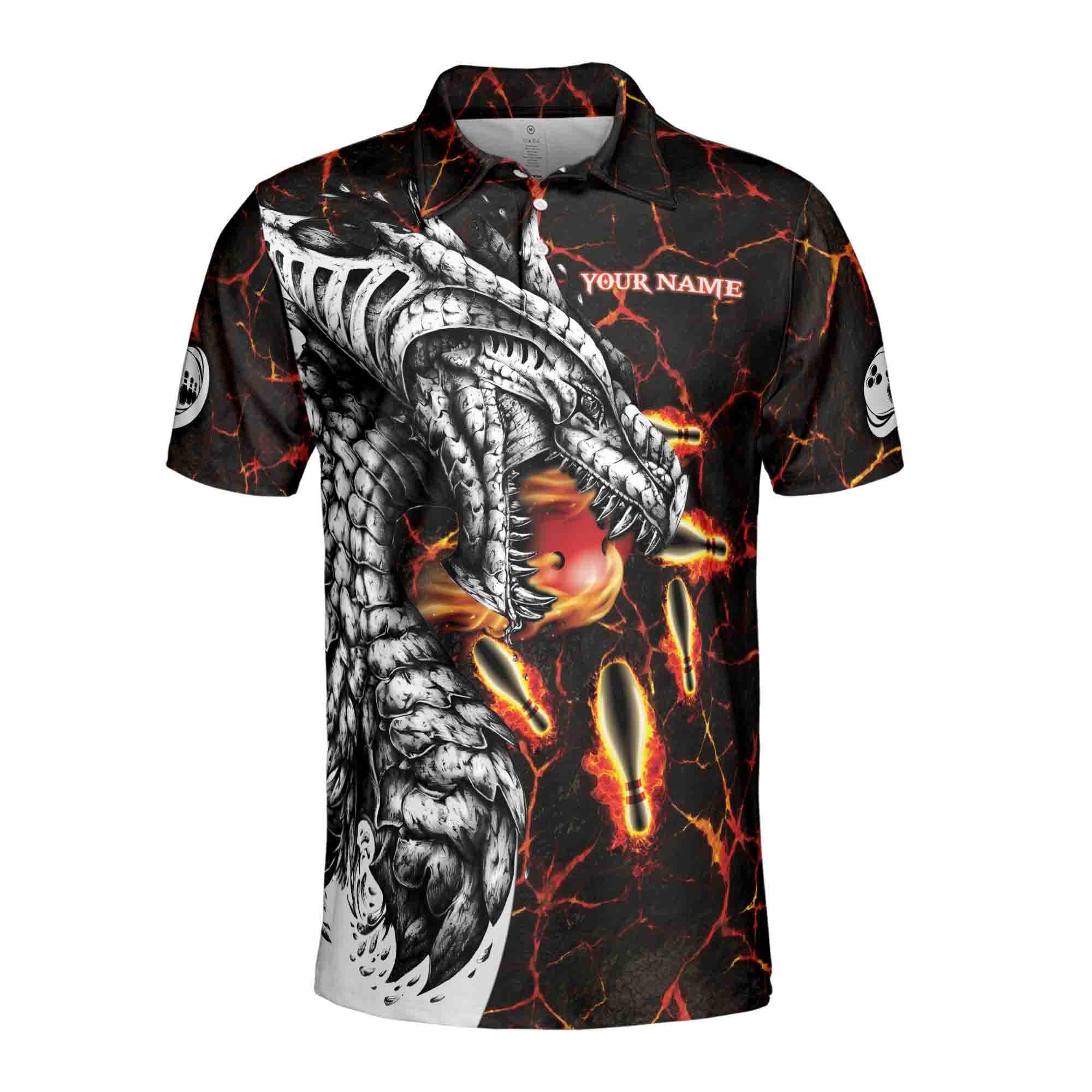 Alternative view of Personalized Name Fire Dragon Bowling Men's Polo Shirt