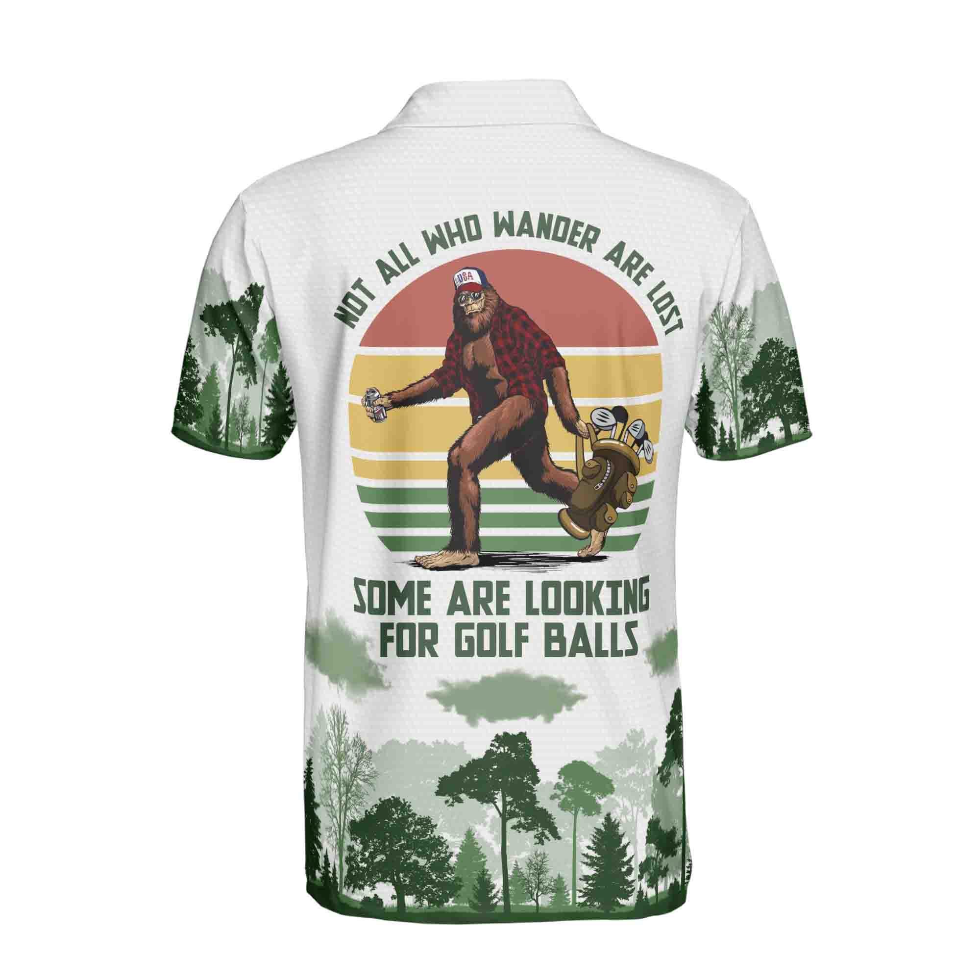 Personalized Name Funny Bigfoot Looking for Golf Ball Men's Polo Shirt, Golf Lover Gift - Image 3