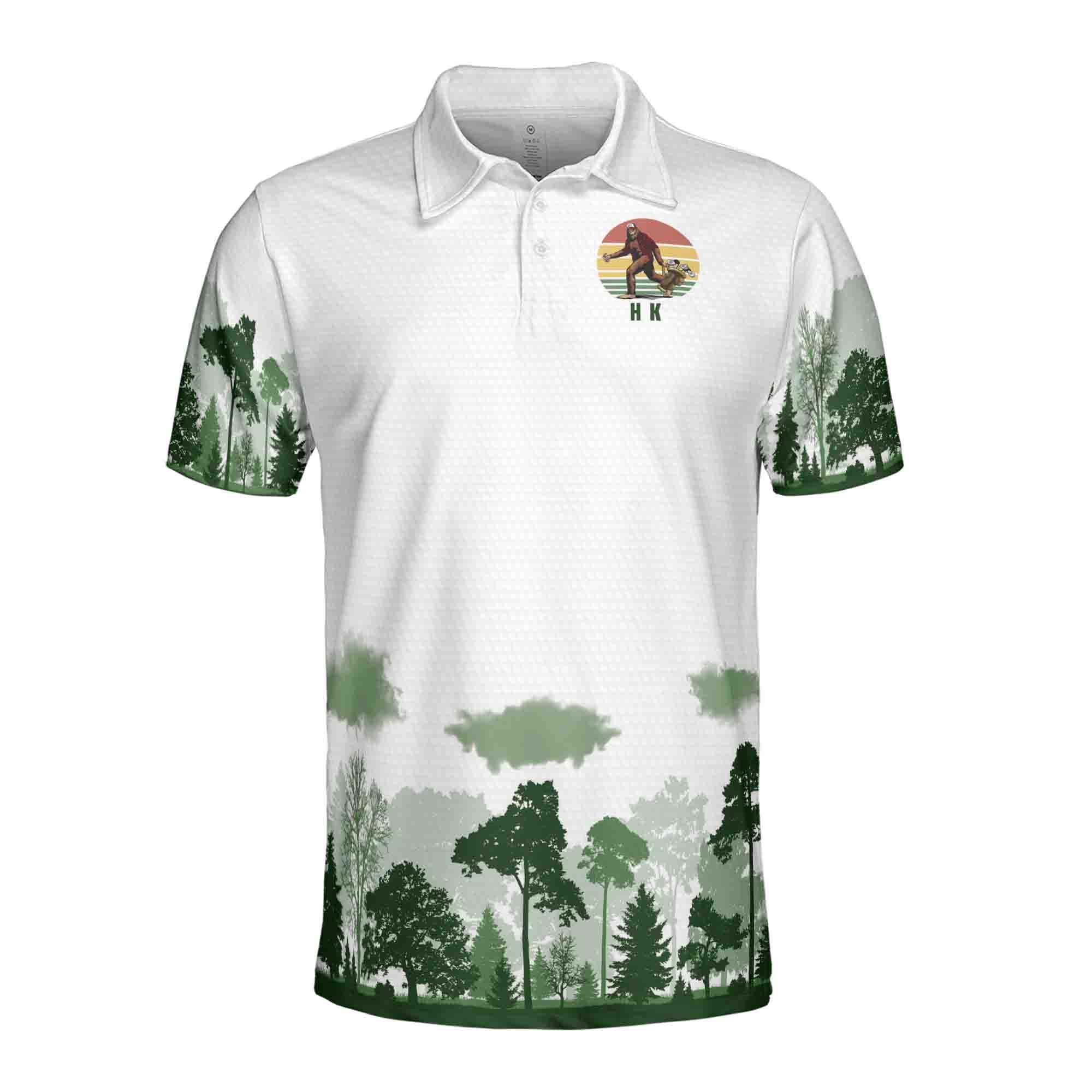 Alternative view of Personalized Name Funny Bigfoot Looking for Golf Ball Men's Polo Shirt, Golf Lover Gift