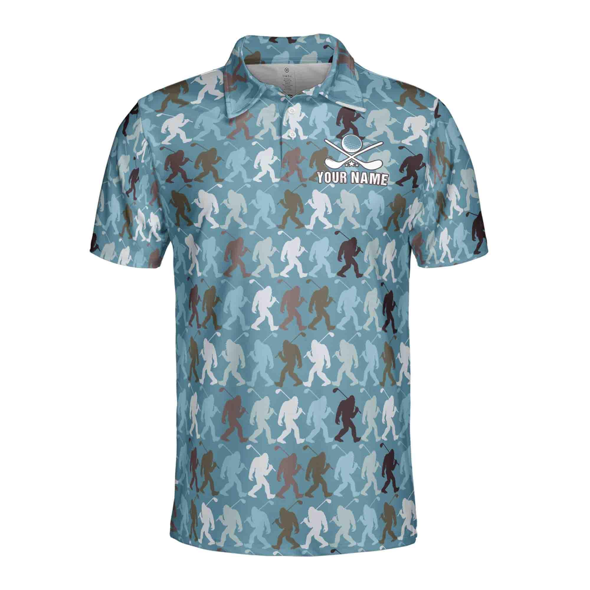 Alternative view of Personalized Name Funny Bigfoot Silhouette Golf Men's Polo Shirt, Golfer Jersey Gift