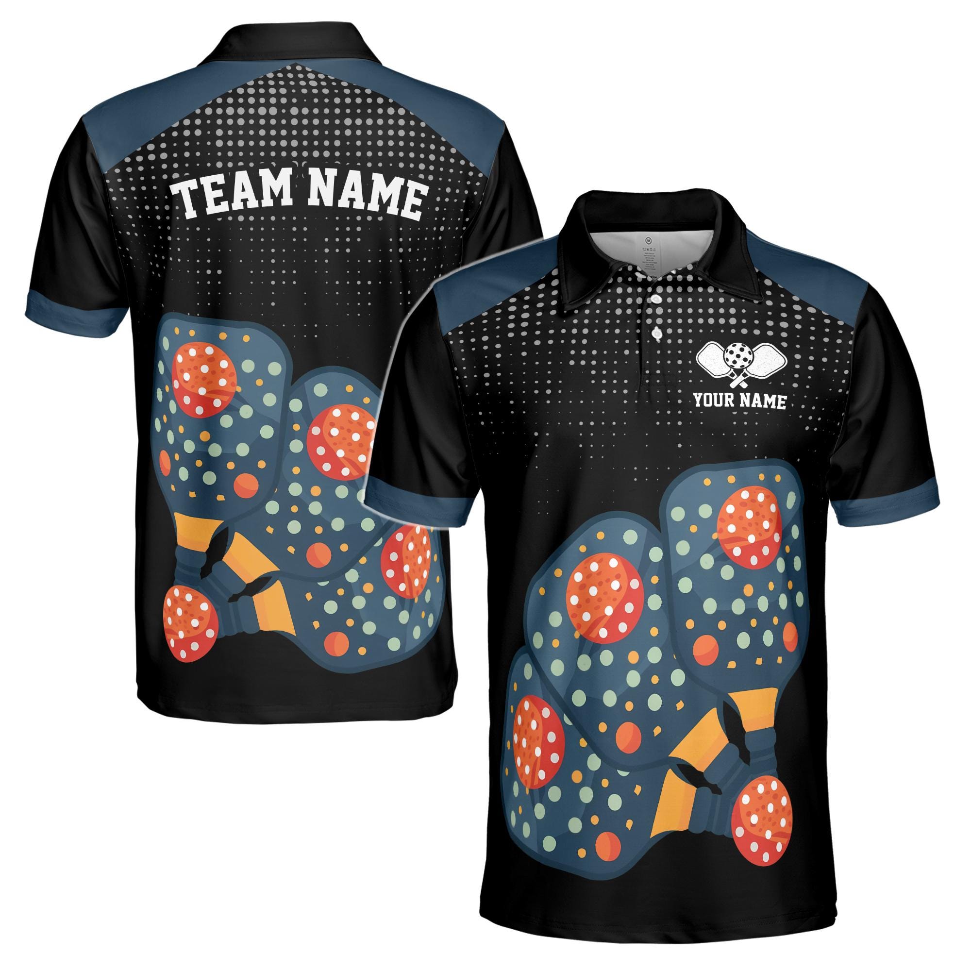 Personalized Name Funny Colorful Pickleball Team Personalized Men's Polo Shirt