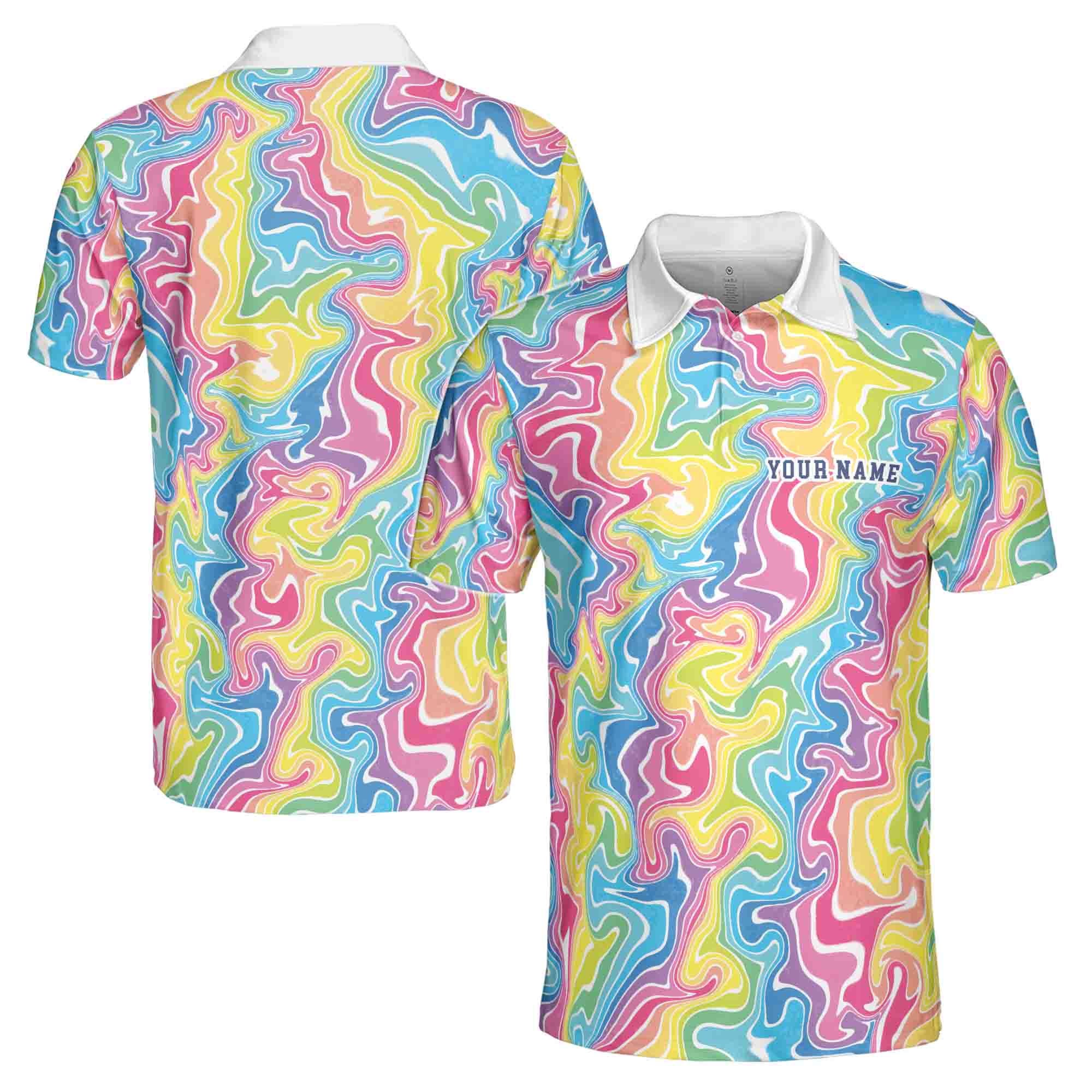 Personalized Name Funny Colorful Psychedelic Groovy Golf Men's Polo Shirt